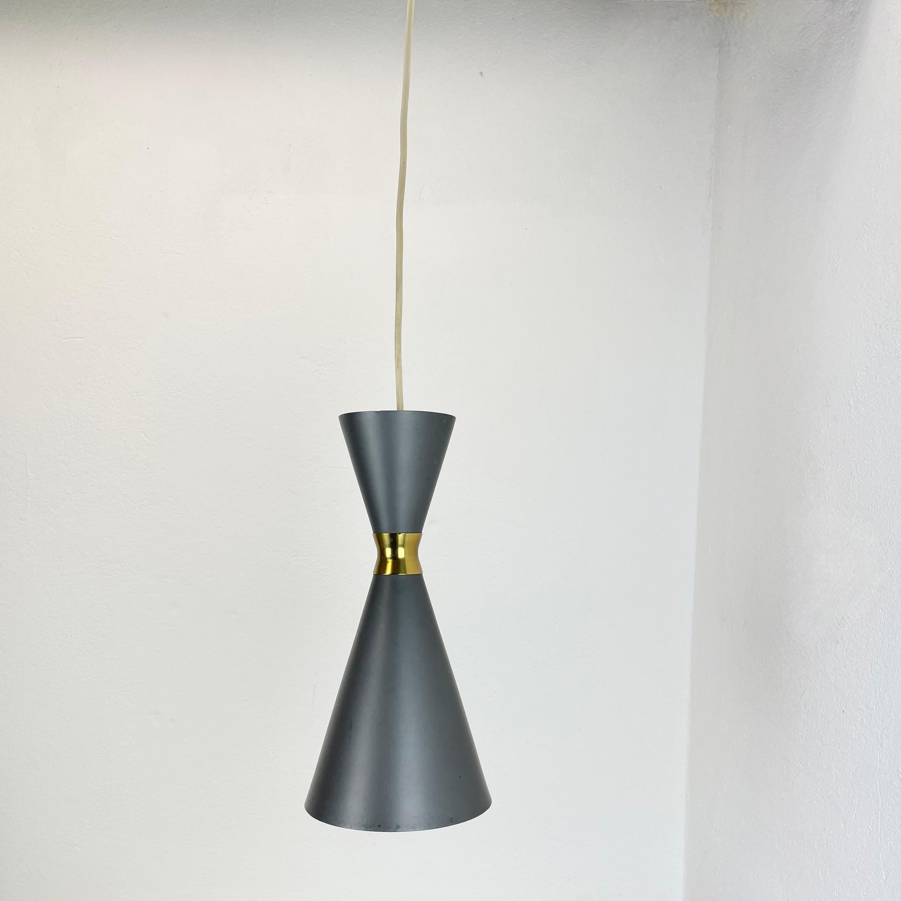 Italian set of 2 Diabolo Stilnovo Style Metal Hanging Light, BAG TURGI, Switzerland 1950 For Sale