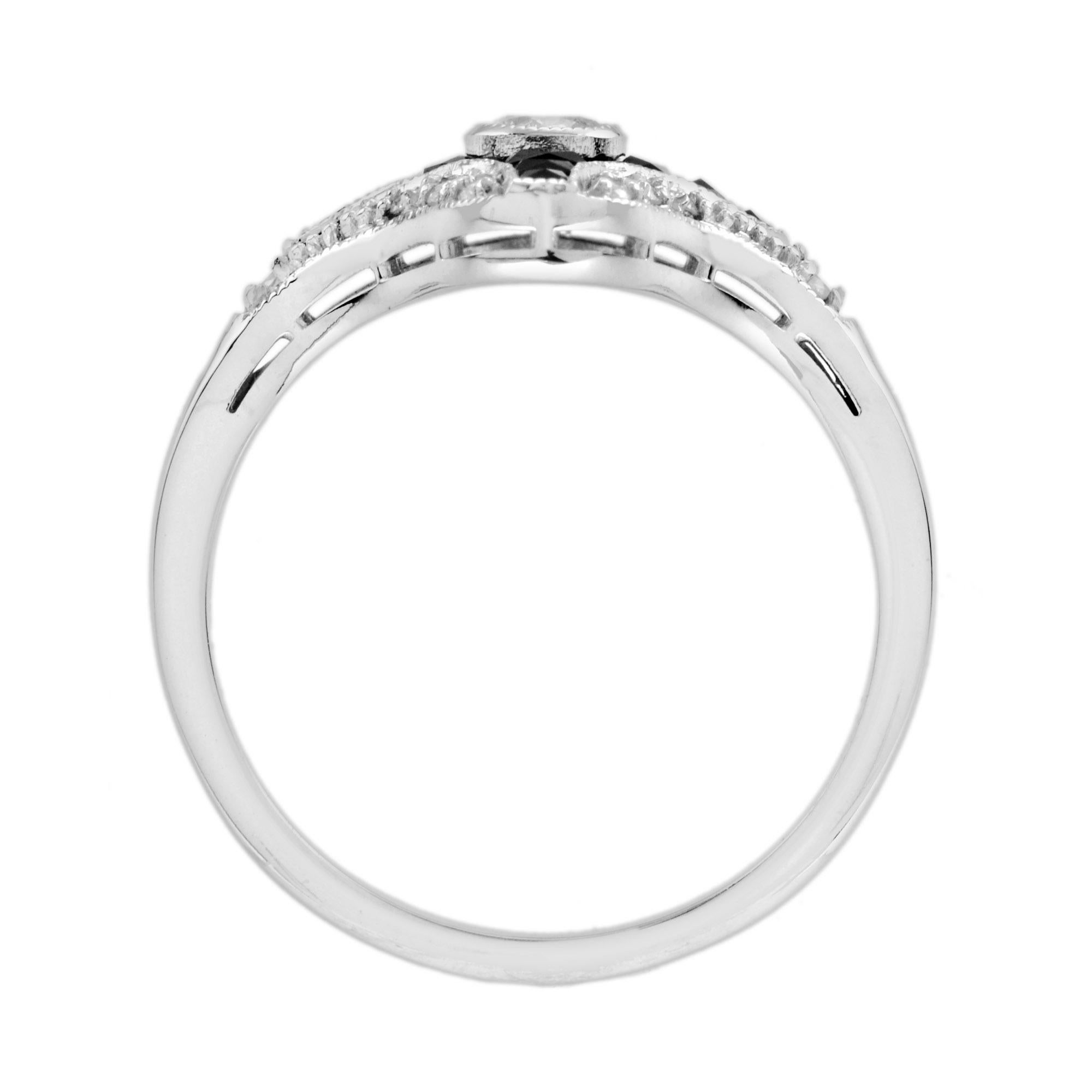 Set of 2 Diamond/Ruby Onyx Art Deco Style Ring in 14k White Gold 8