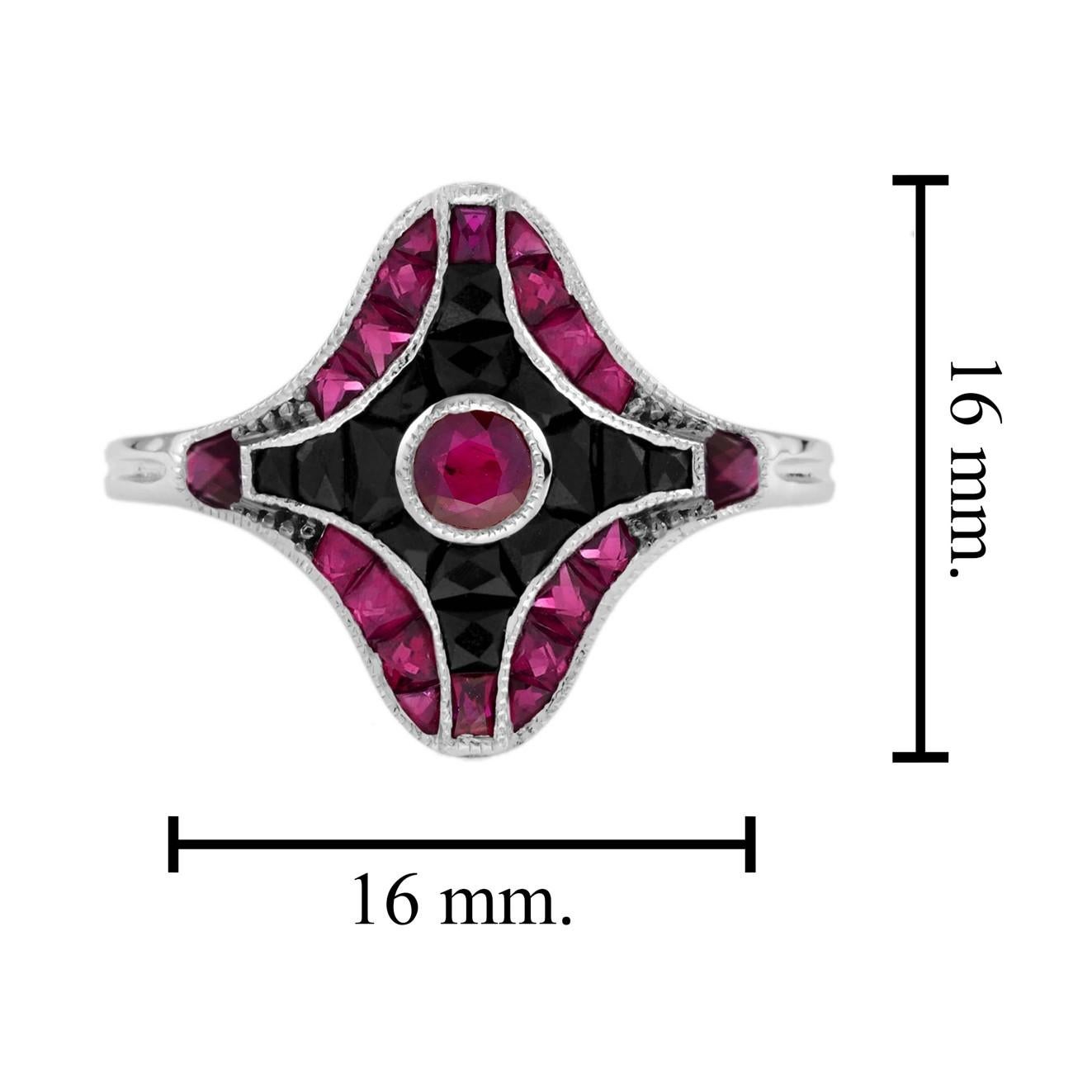 Set of 2 Diamond/Ruby Onyx Art Deco Style Ring in 14k White Gold 3