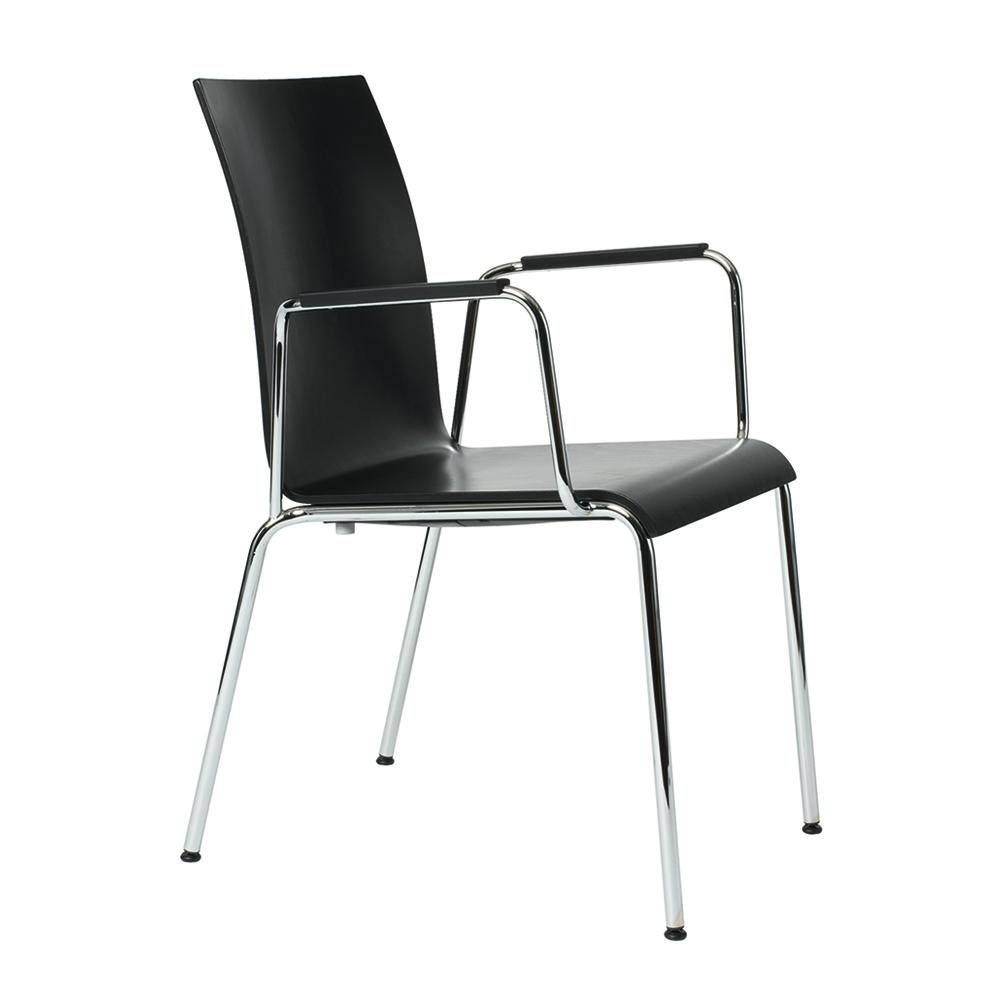 European Set of 2 Dietiker Poro L Minimalist Dining Chairs with Arms, Made in Switzerland For Sale