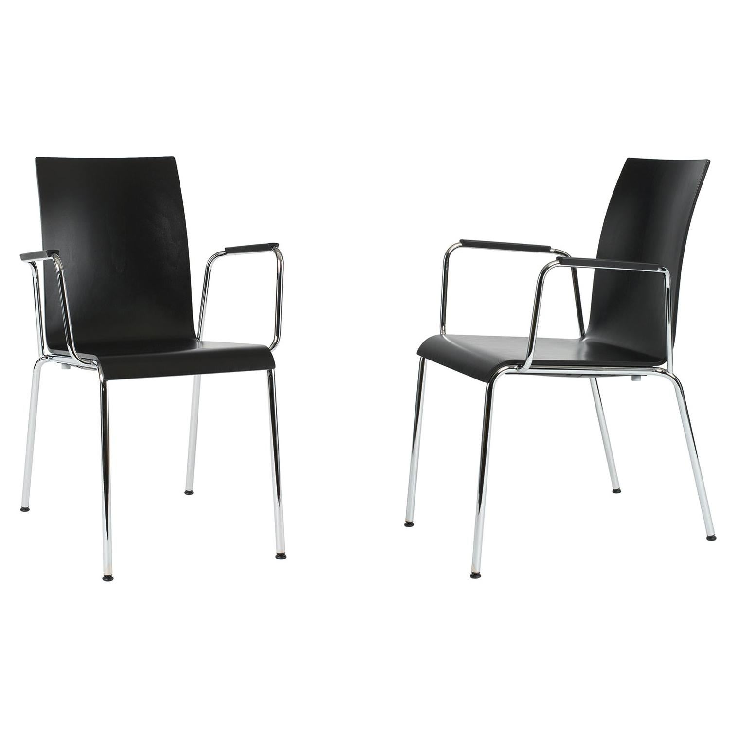 Set of 2 Dietiker Poro L Minimalist Dining Chairs with Arms, Made in Switzerland For Sale
