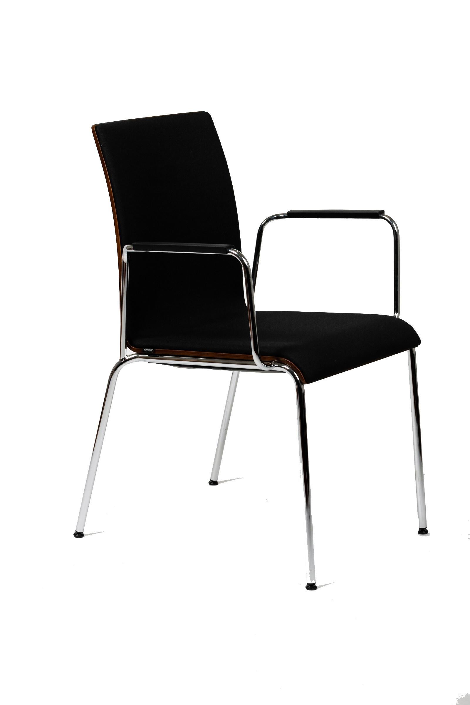 Minimalist Set of 2 Dietiker Poro L Swiss Chairs, Brown with Black Upholstery, in Stock