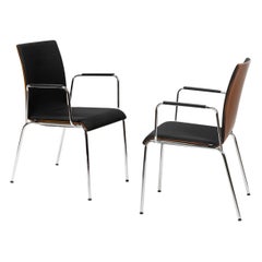 Set of 2 Dietiker Poro L Swiss Chairs, Brown with Black Upholstery, in Stock