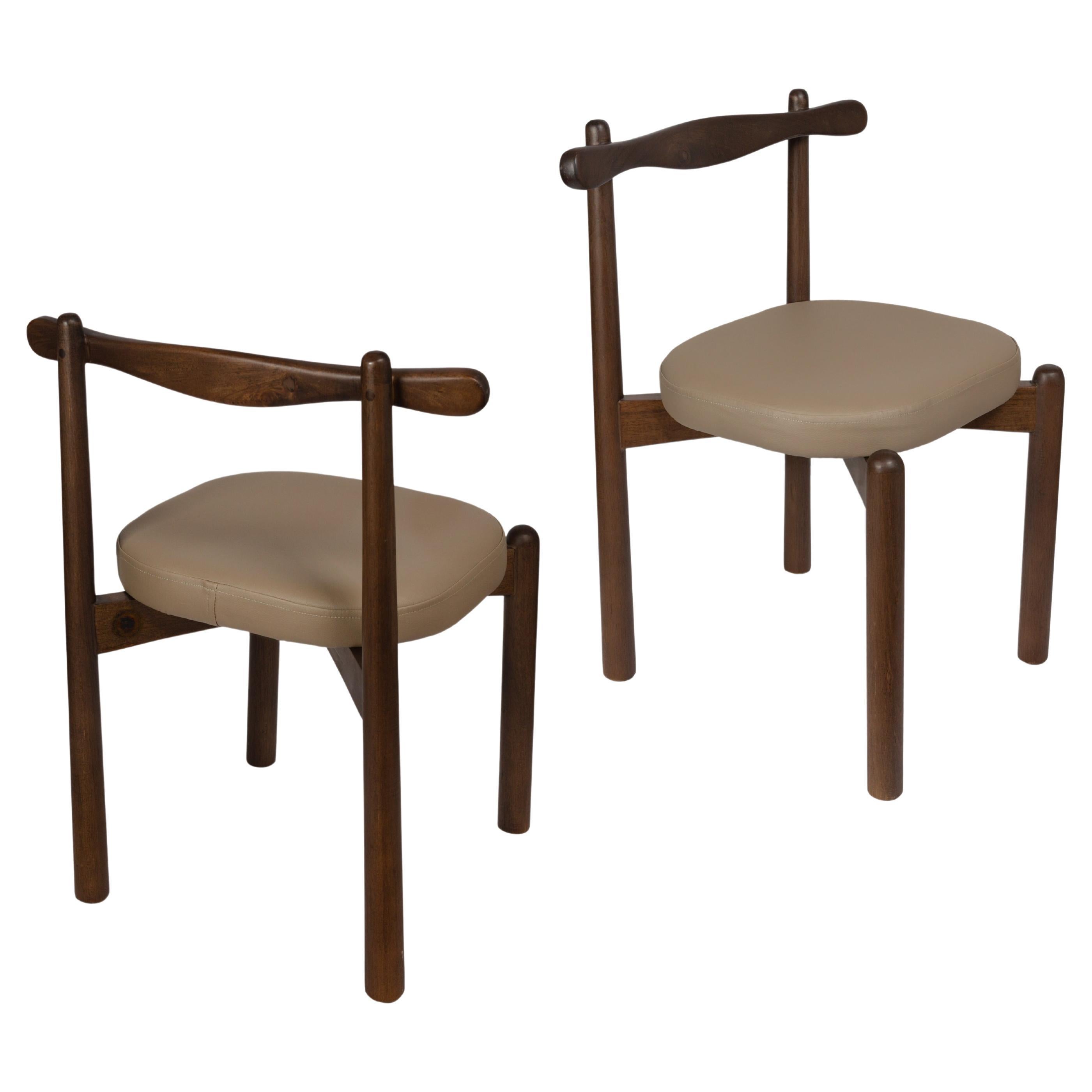 Set of 2 Dining Chairs Uçá Dark Brown Wood (fabric ref : F04) For Sale