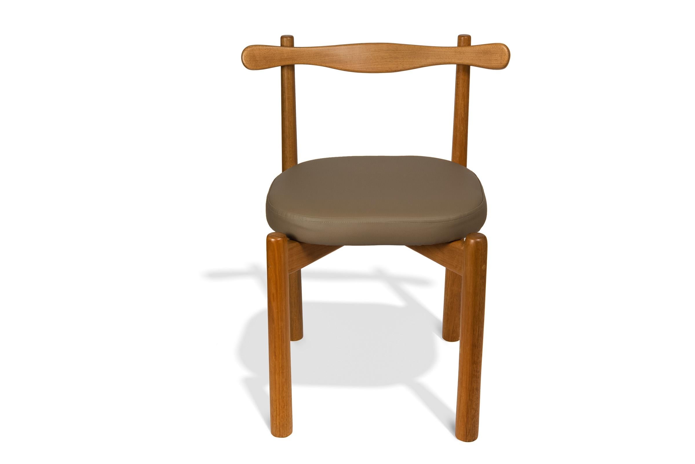 Organic Modern Set of 2 Dining Chairs Uçá Light Brown Wood (fabric ref : F04) For Sale