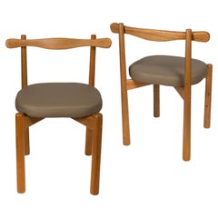 Set of 2 Dining Chairs Uçá Light Brown Wood (fabric ref : F04)