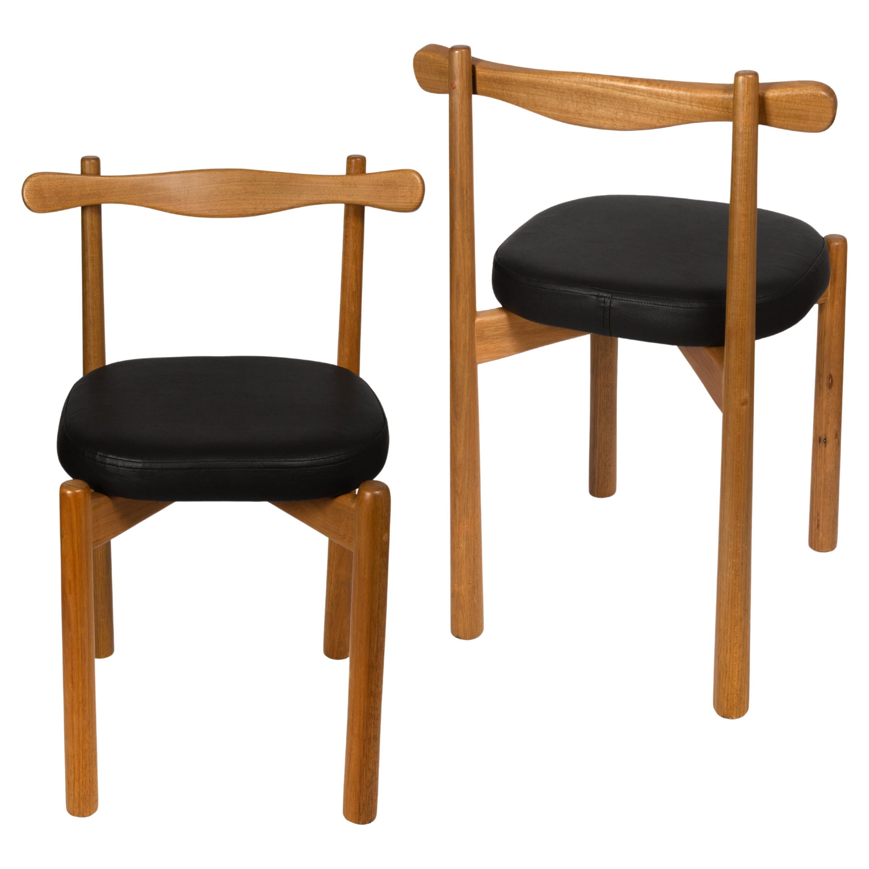Set of 2 Dining Chairs Uçá Light Brown Wood (fabric ref : F07)