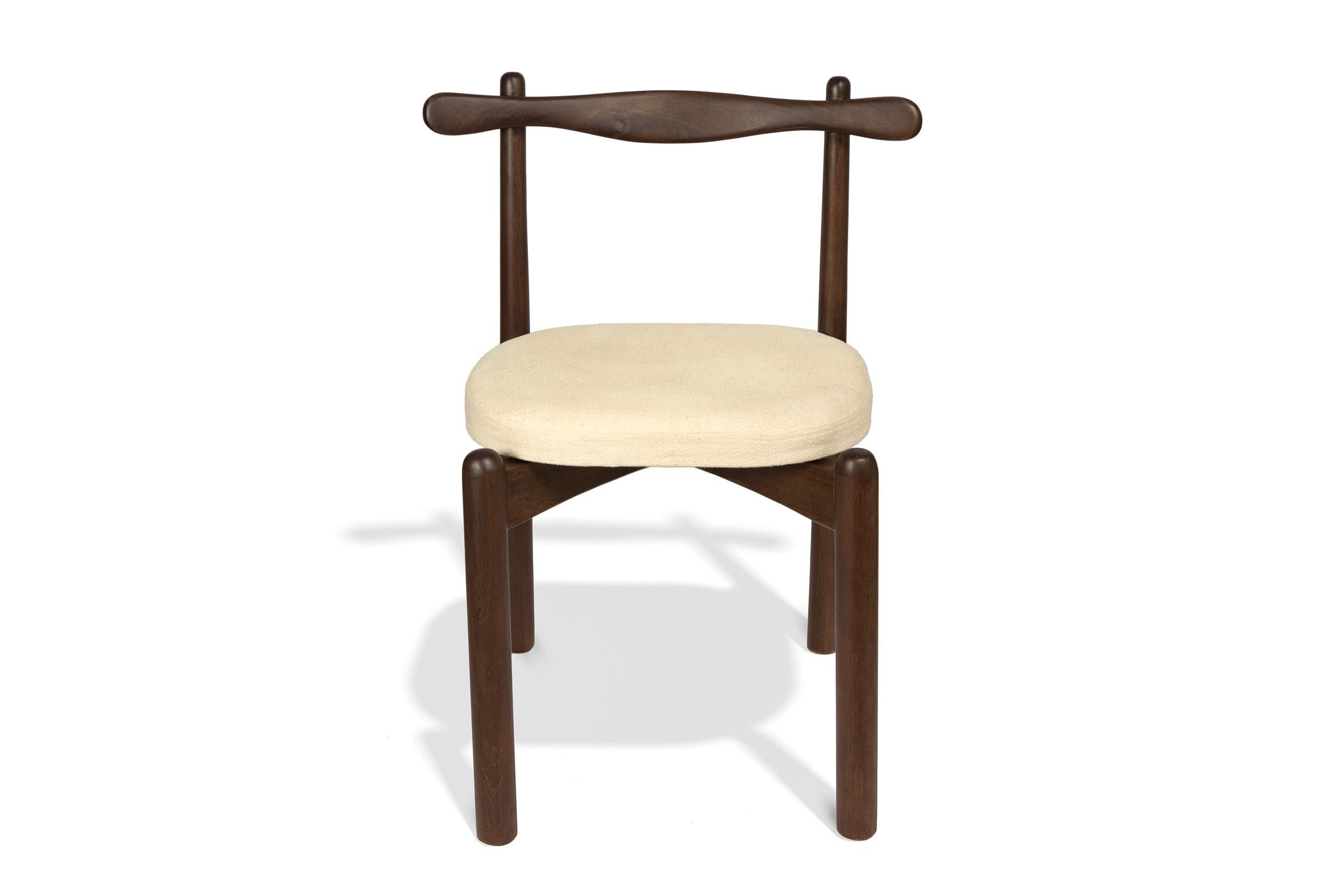 Organic Modern Set of 2 Dining Chairs Uçá Light Brown Wood (fabric ref : F13) For Sale