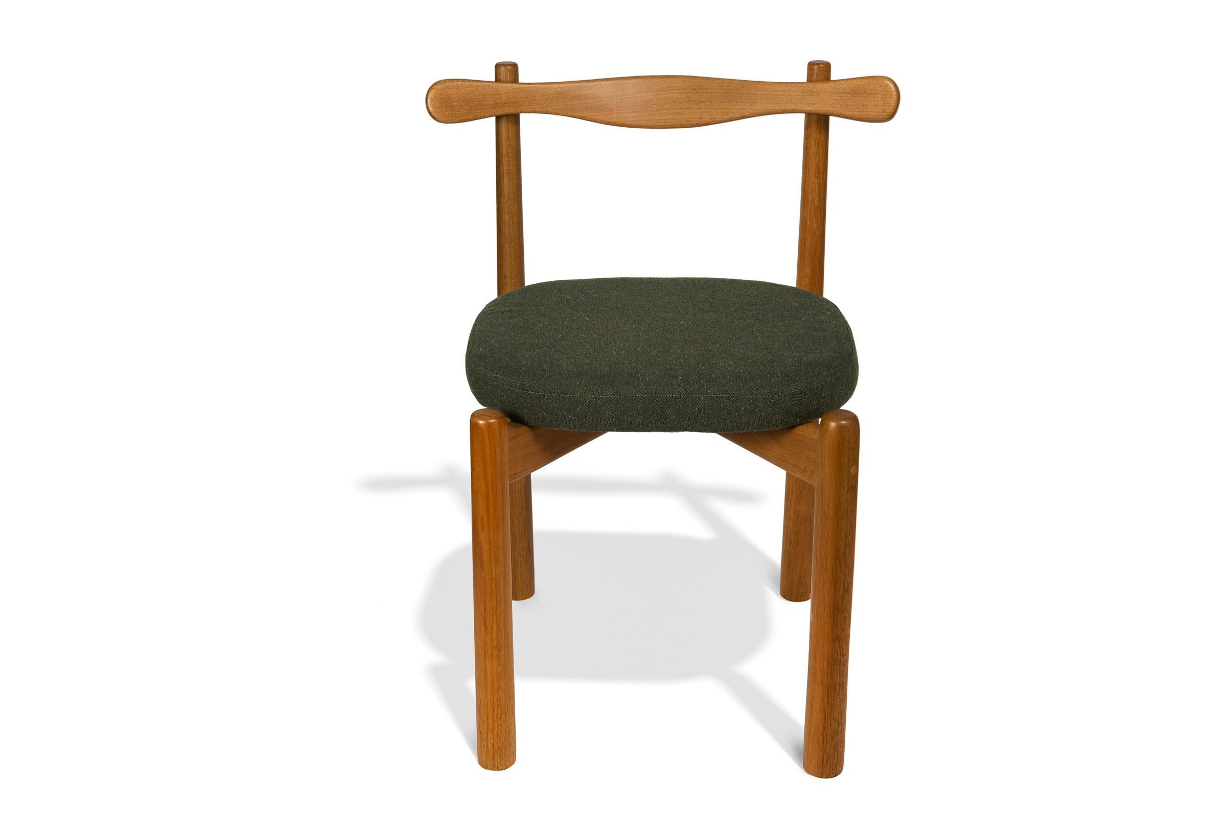 Organic Modern Set of 2 Dining Chairs Uçá Light Brown Wood (fabric ref : F17) For Sale