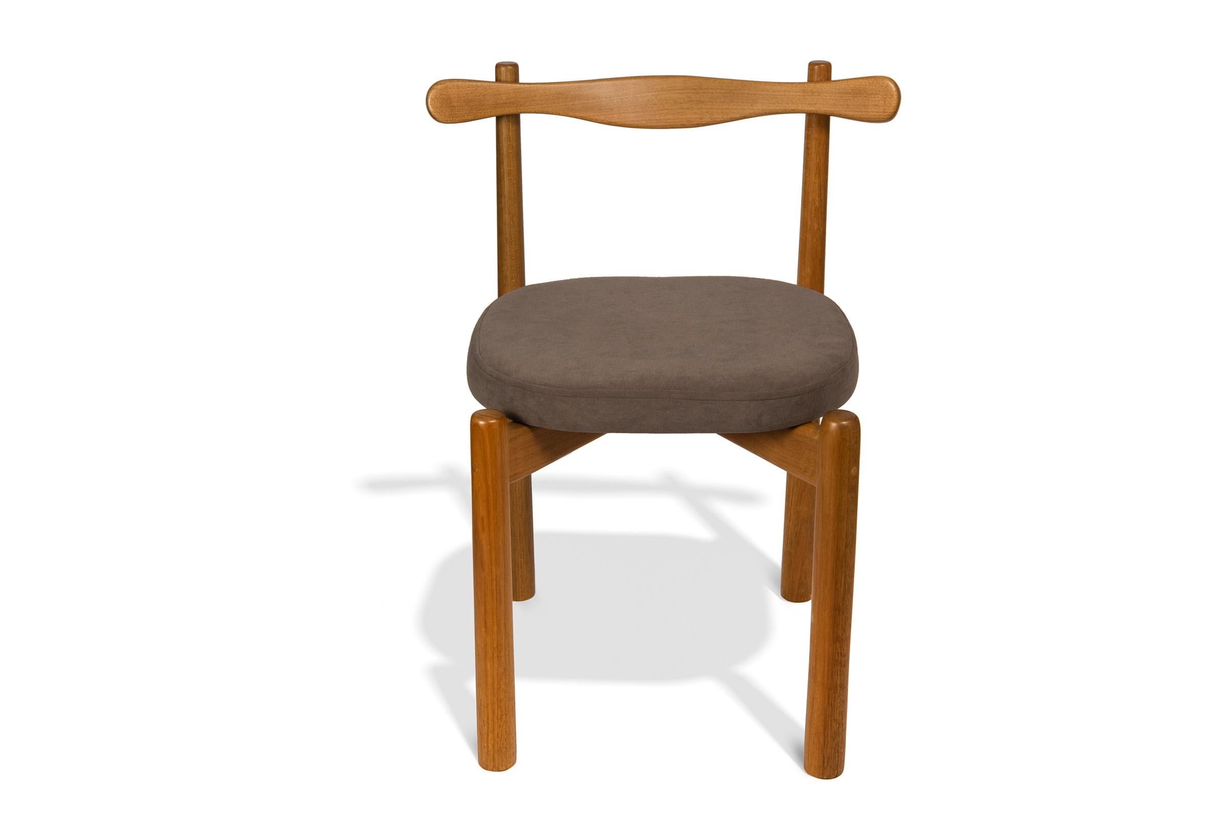 Organic Modern Set of 2 Dining Chairs Uçá Light Brown Wood (fabric ref : F20) For Sale