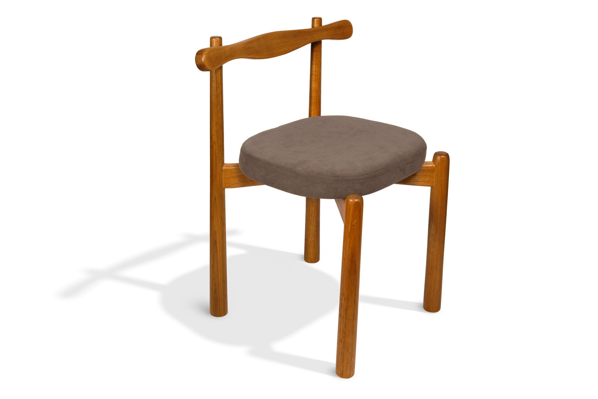 Brazilian Set of 2 Dining Chairs Uçá Light Brown Wood (fabric ref : F20) For Sale