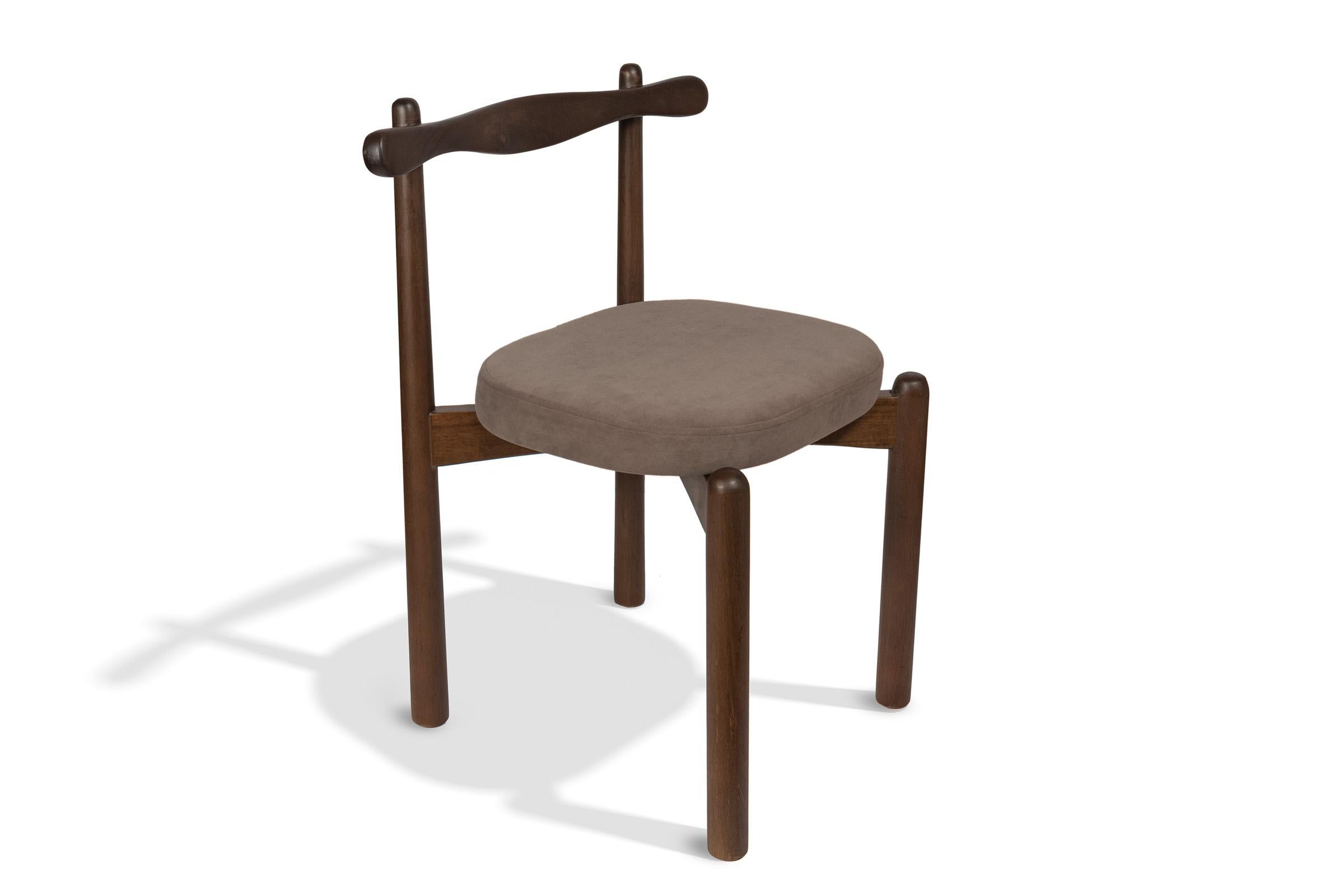 Brazilian Set of 2 Dining Chairs Uçá Light Brown Wood (fabric ref : F20) For Sale