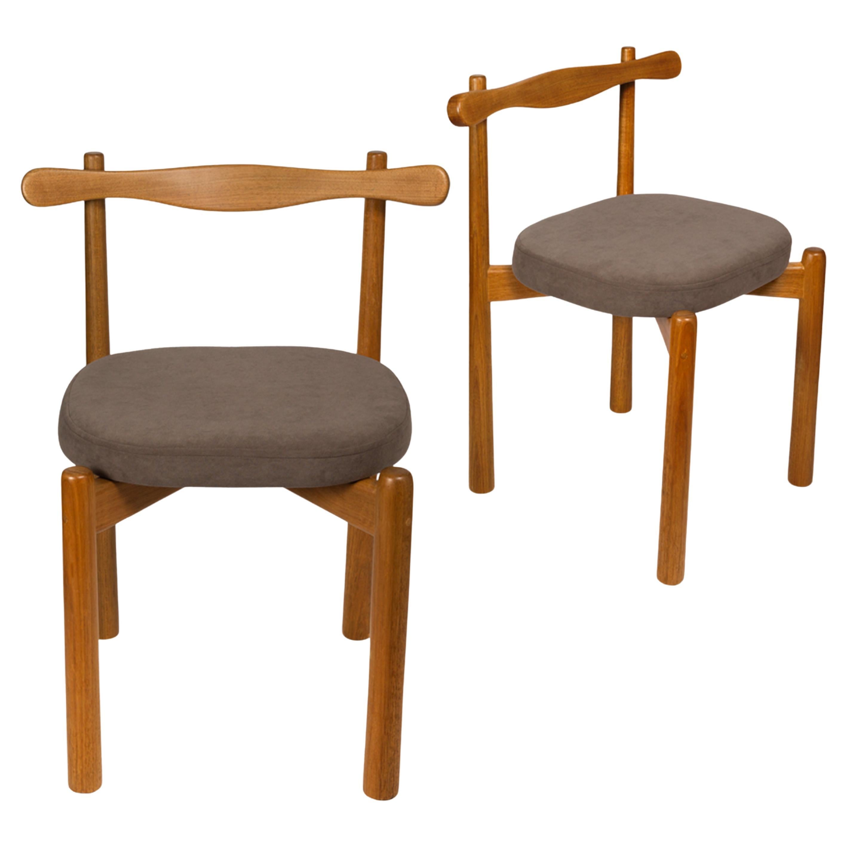 Set of 2 Dining Chairs Uçá Light Brown Wood (fabric ref : F20)