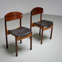 Set of 2 Diningroom Chairs in Teak, Mahogany and faux leather, Italty, 1960's