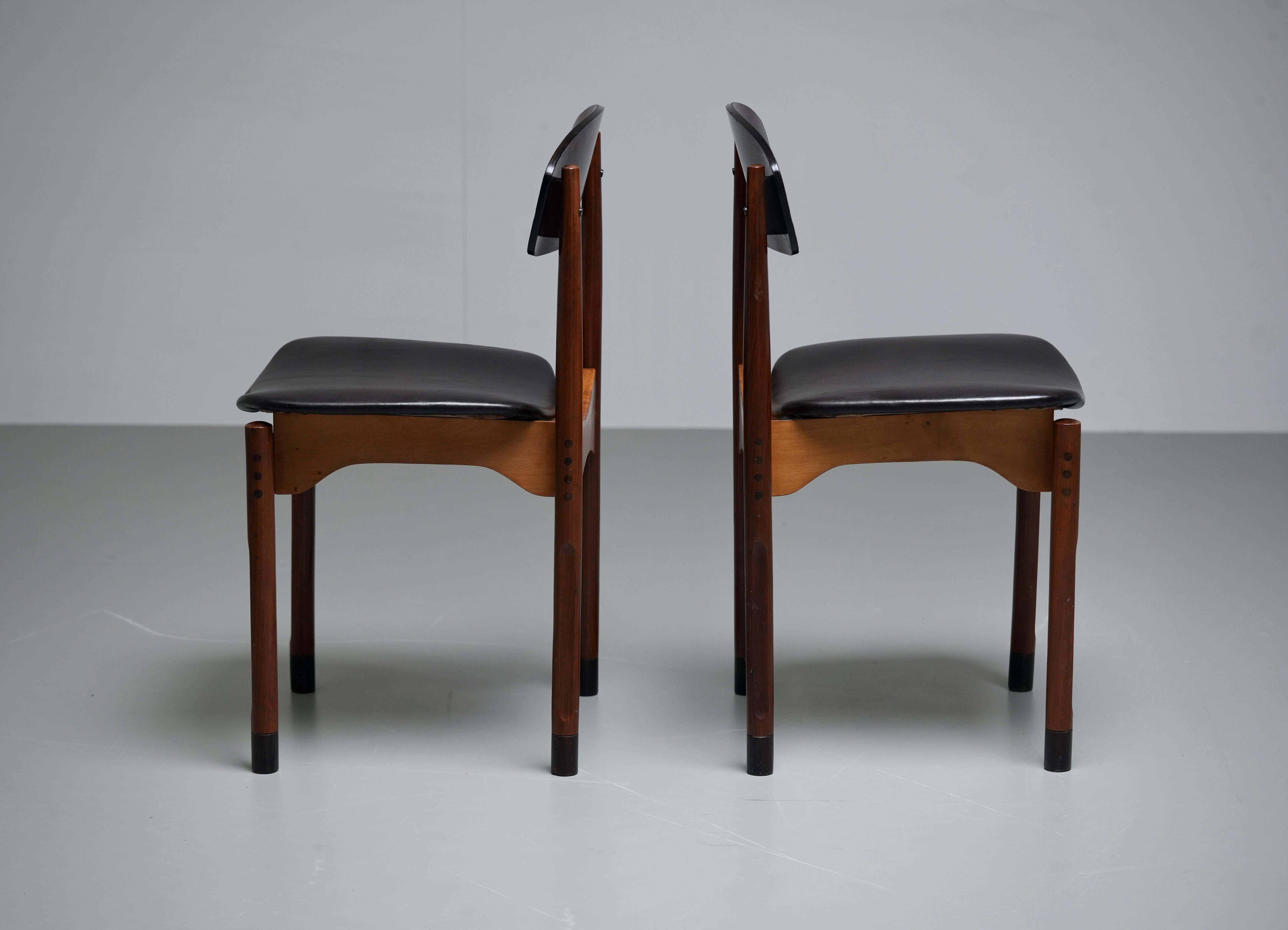 Mid-20th Century Set of 2 Diningroom Chairs in Teak, Mahogany and faux leather, Italty, 1960's For Sale