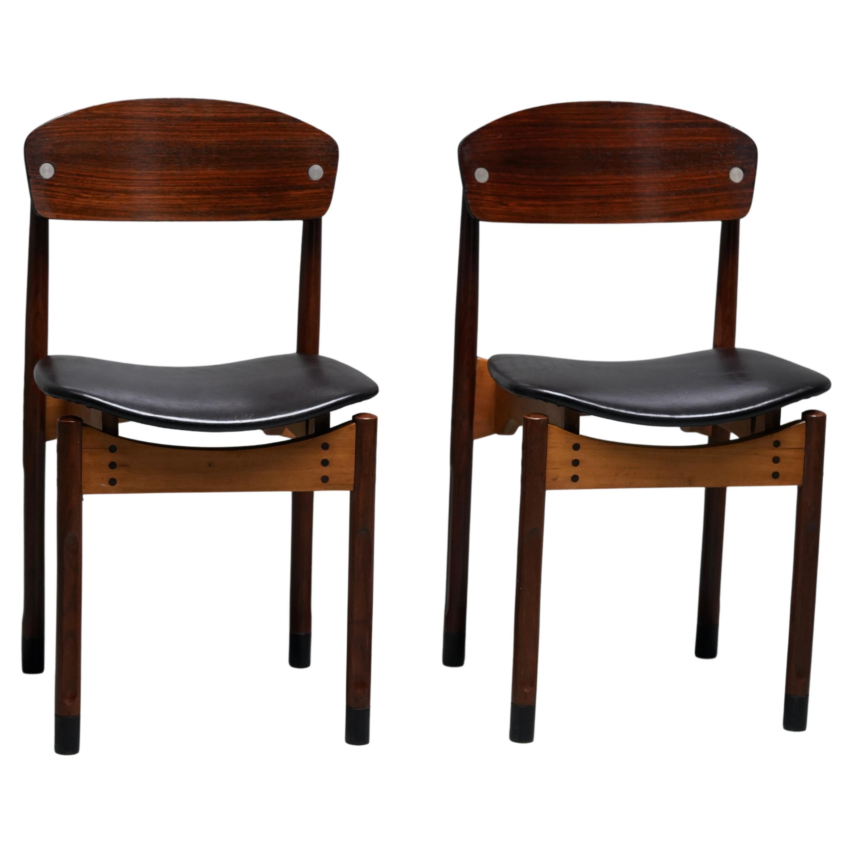 Set of 2 Diningroom Chairs in Teak, Mahogany and faux leather, Italty, 1960's For Sale
