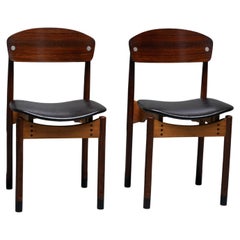 Vintage Set of 2 Diningroom Chairs in Teak, Mahogany and faux leather, Italty, 1960's