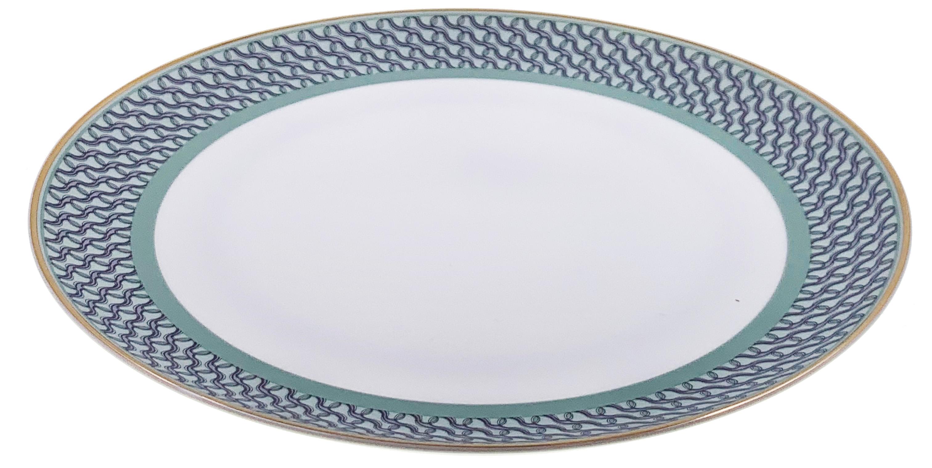 Larger quantities available upon request, with 8 weeks production time.

Description: Set of 2 dinner plate with ring pattern (2 pieces)
Color: Sage green
Size: 26.5Ø x 2.5H cm
Material: Porcelain and gold
Collection: Mid Century Rhythm