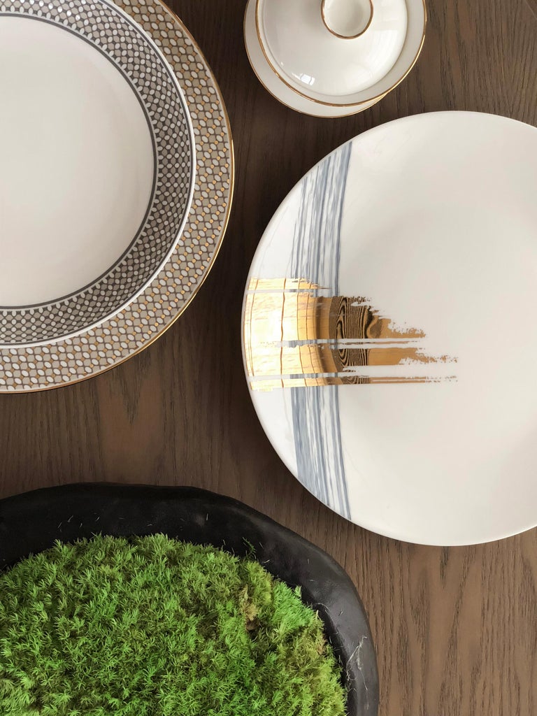 Set of 2 Dinner Plate Ring Pattern Modern Vintage André Fu Living Tableware New For Sale at 1stDibs