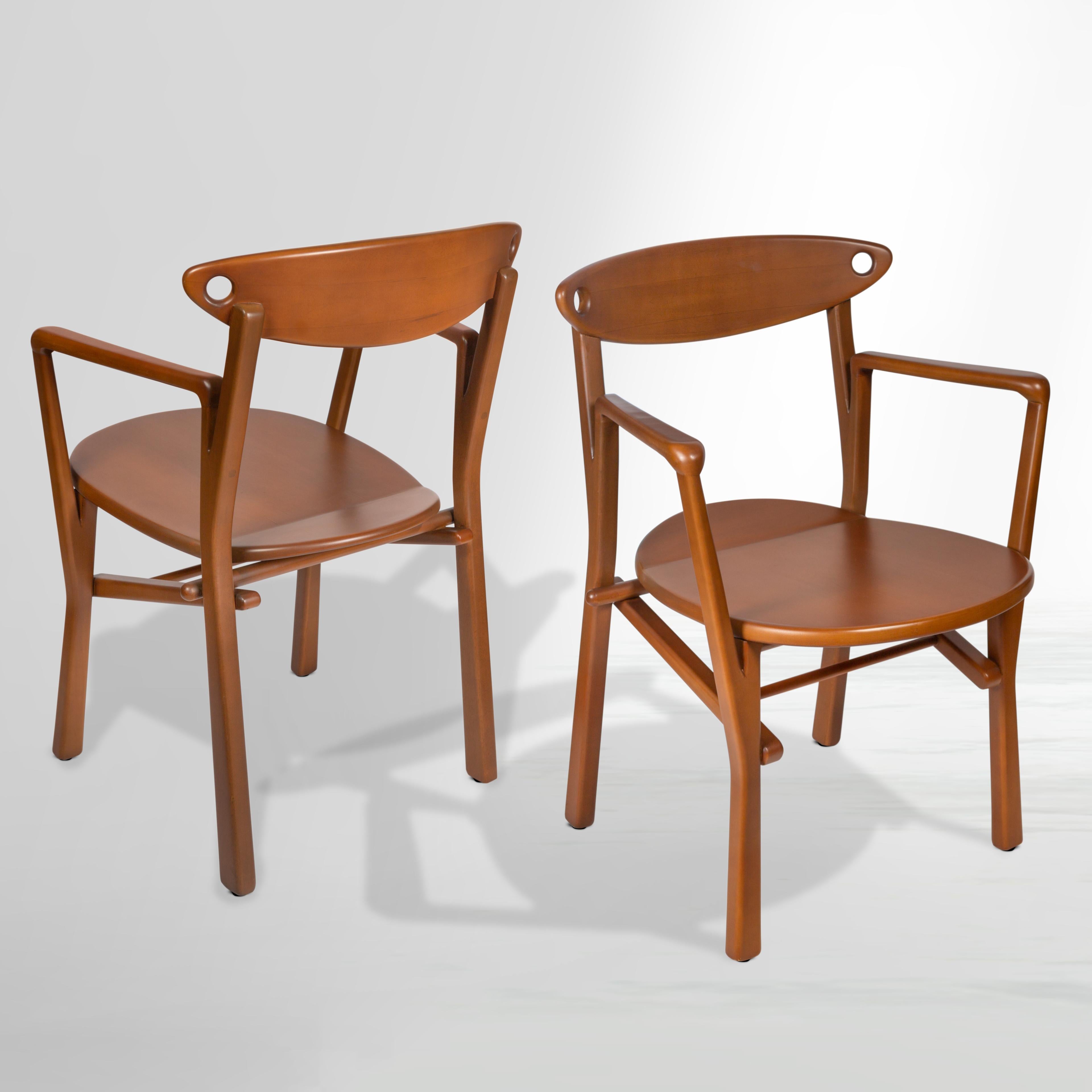 Organic Modern Set of 2 Dinning Chairs Laje Light Brown Finish Wood For Sale