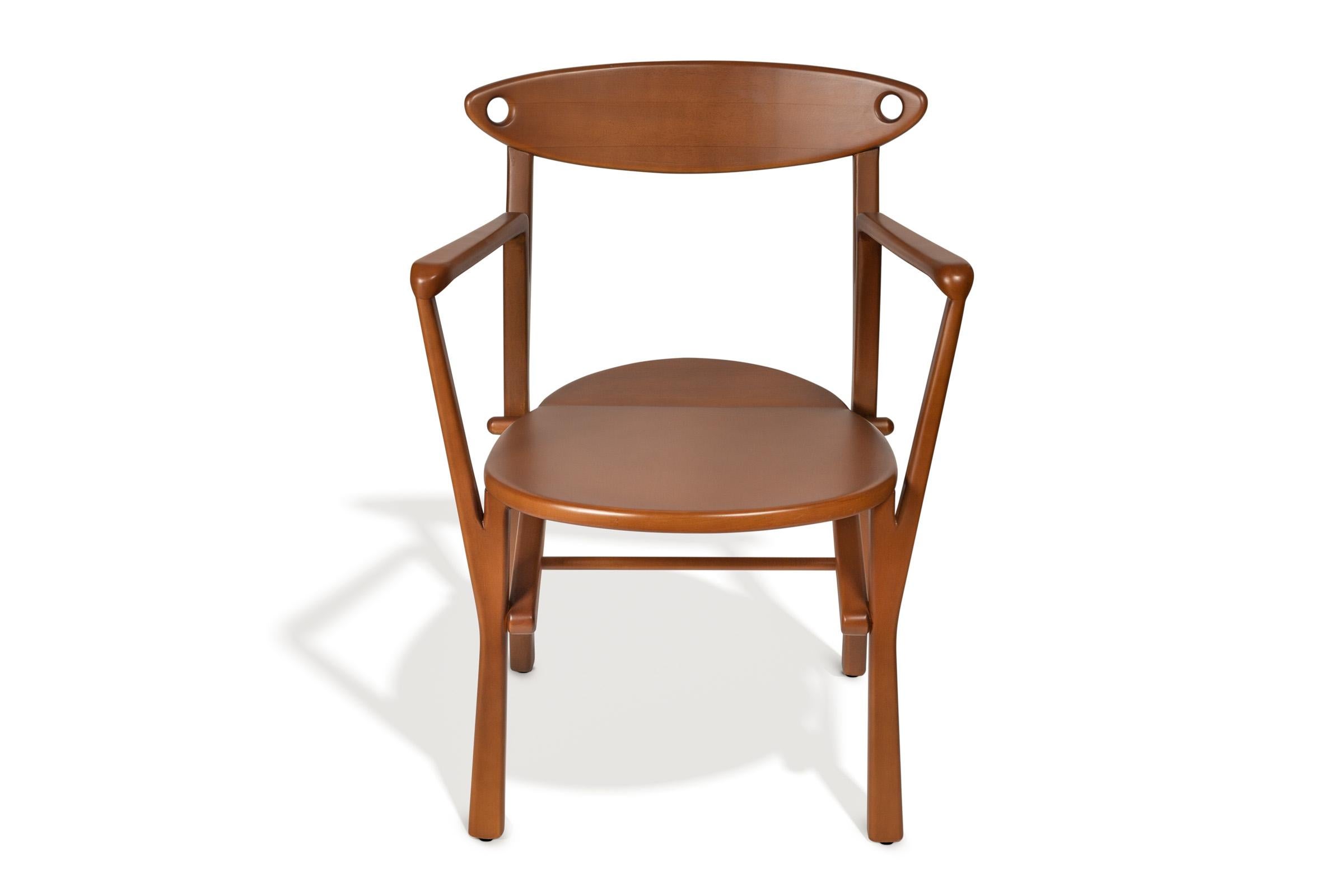 Brazilian Set of 2 Dinning Chairs Laje Light Brown Finish Wood For Sale