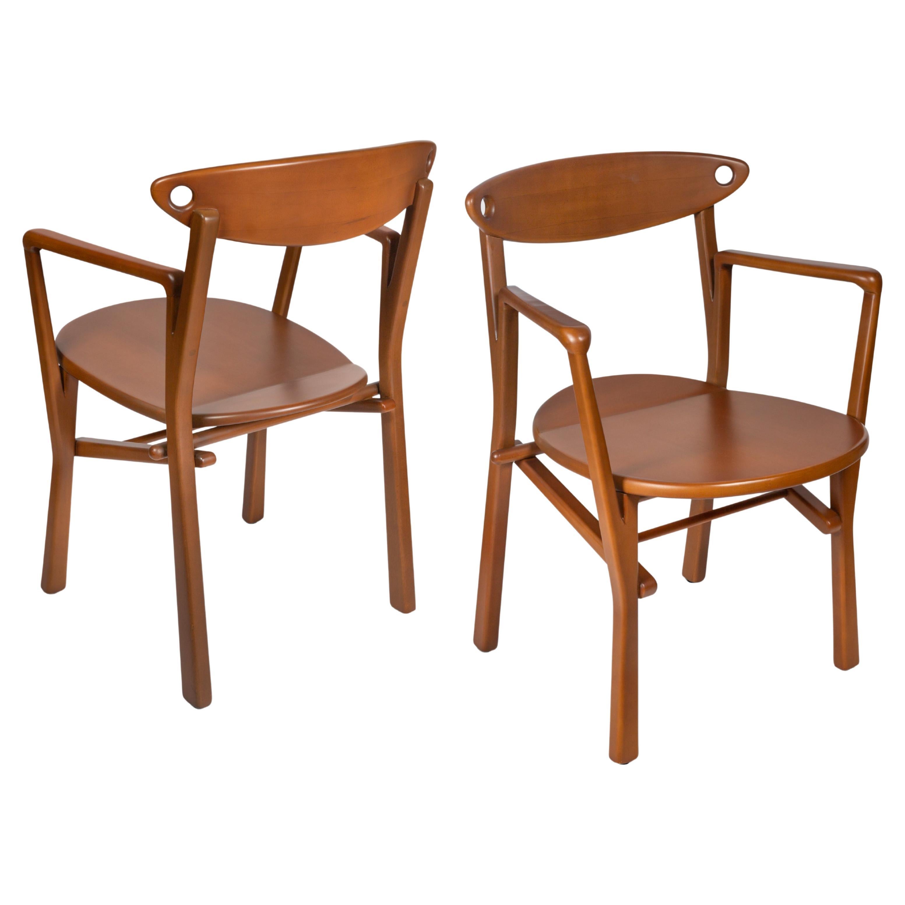 Set of 2 Dinning Chairs Laje Light Brown Finish Wood For Sale