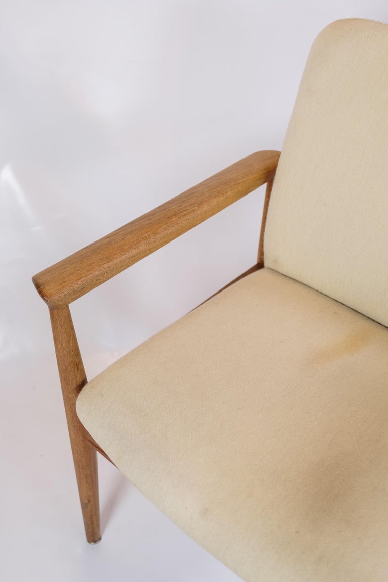 Fauteuil Diplomat Par Finn Juhl Pour France & Son - Teck Et Coton Naturel - Design Danois Vintage Années 60