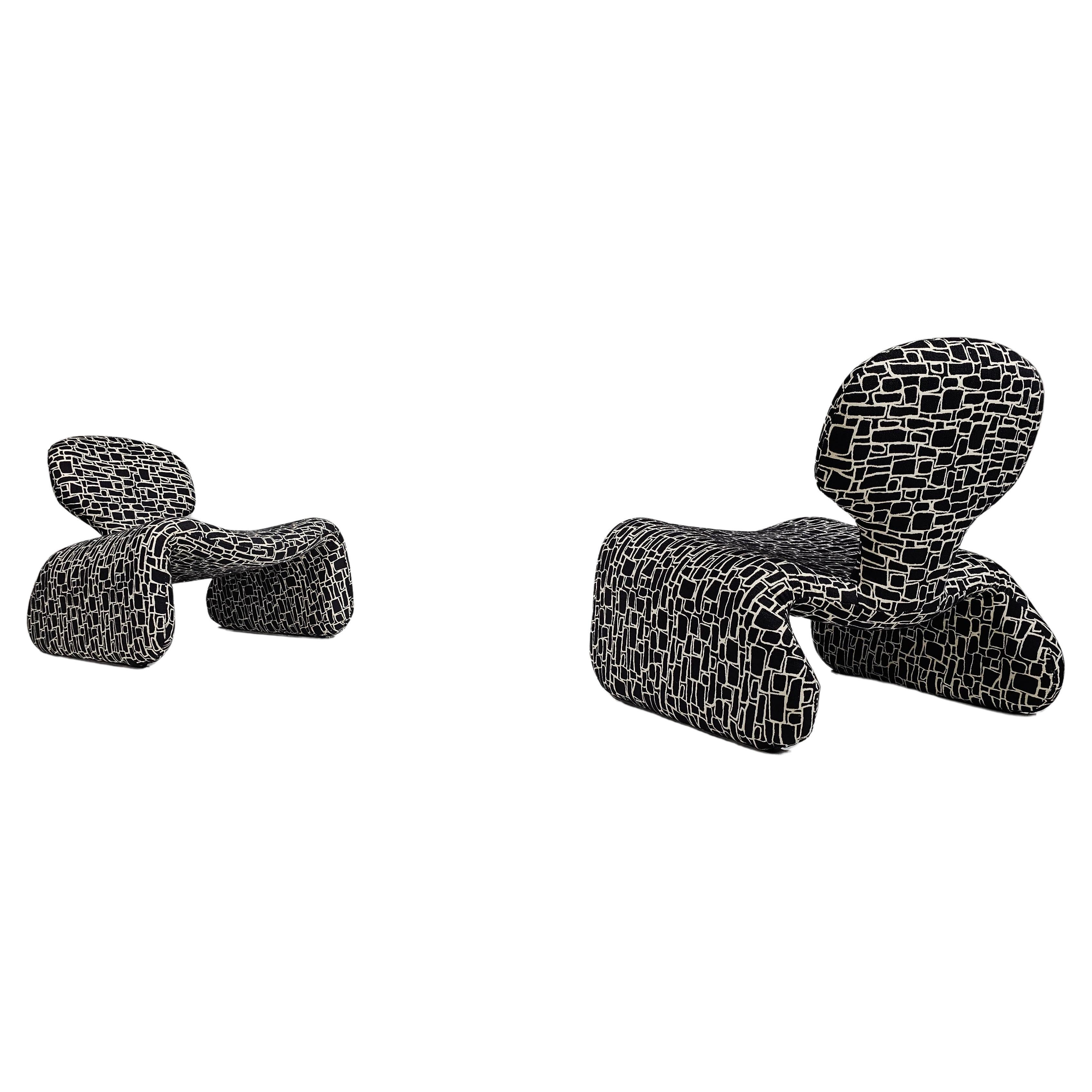 French Set of 2 Djinn lounge chairs by Olivier Mourgue, for Airborne, 1970