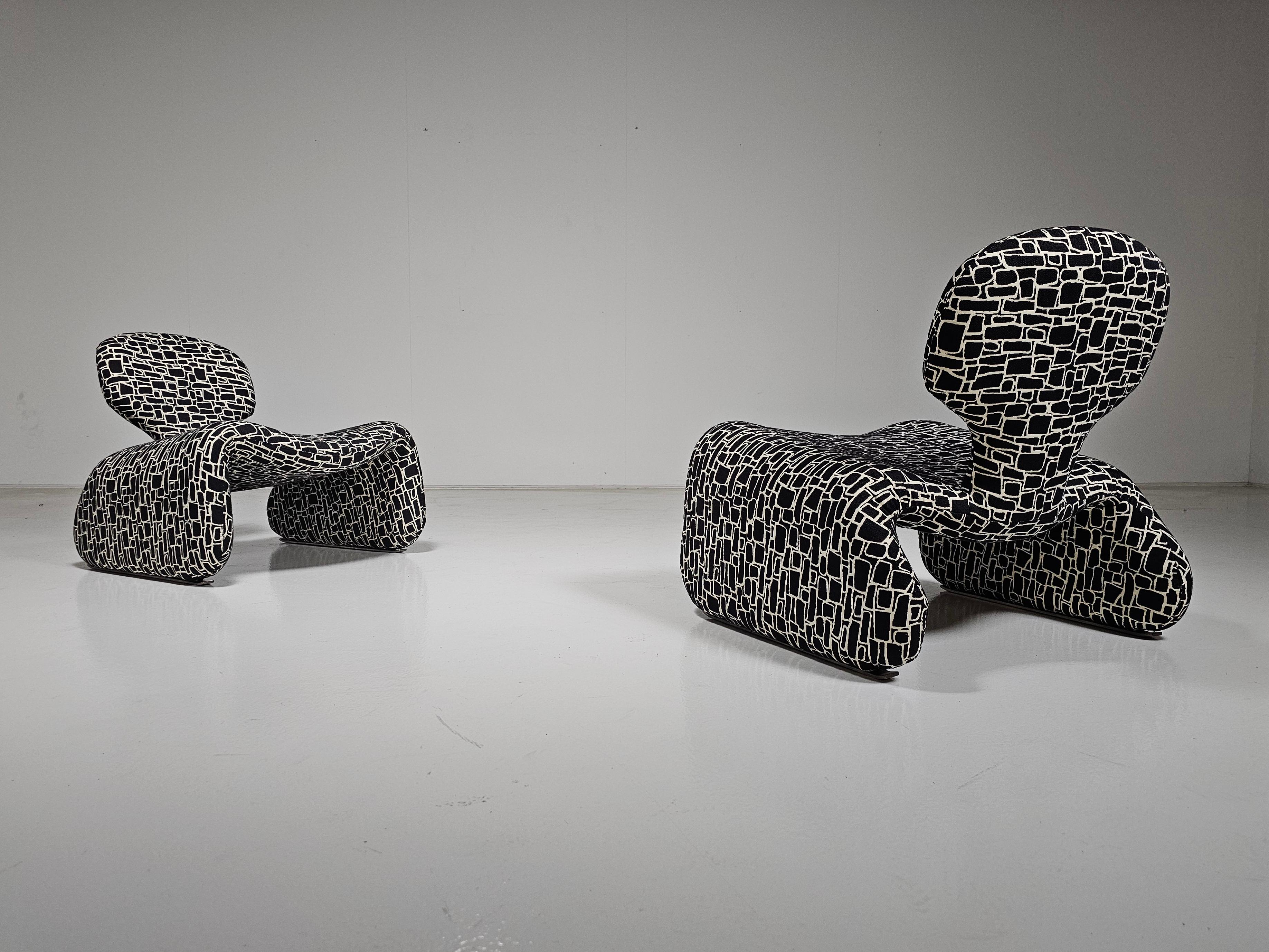 Fabric Set of 2 Djinn lounge chairs by Olivier Mourgue, for Airborne, 1970
