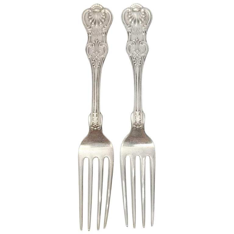 Set of 2 Dominick and Haff Sterling Silver King Forks with Monogram For