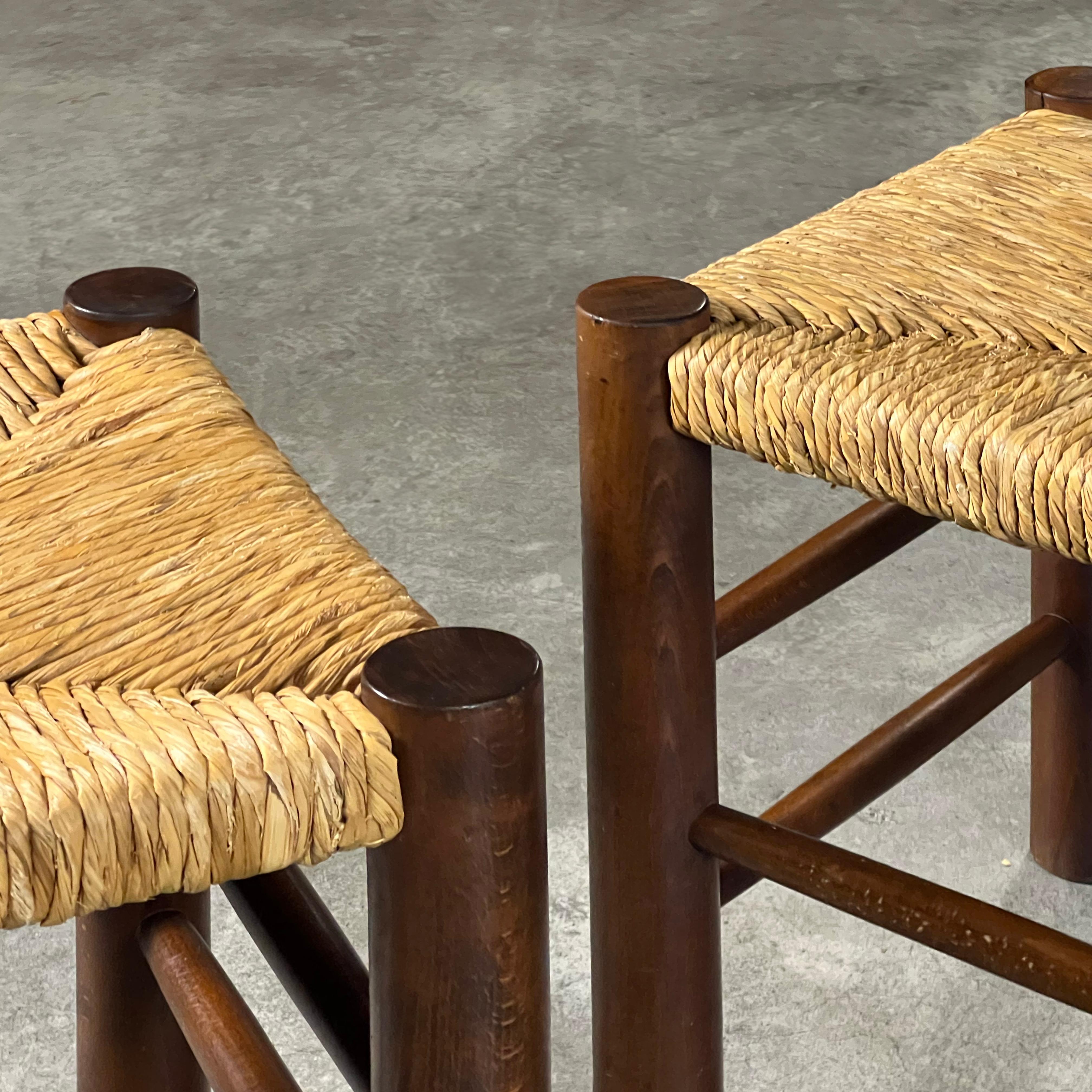 Set of 2 Dordogne stools in the style of Charlotte Perriand for Robert Sentou For Sale 7