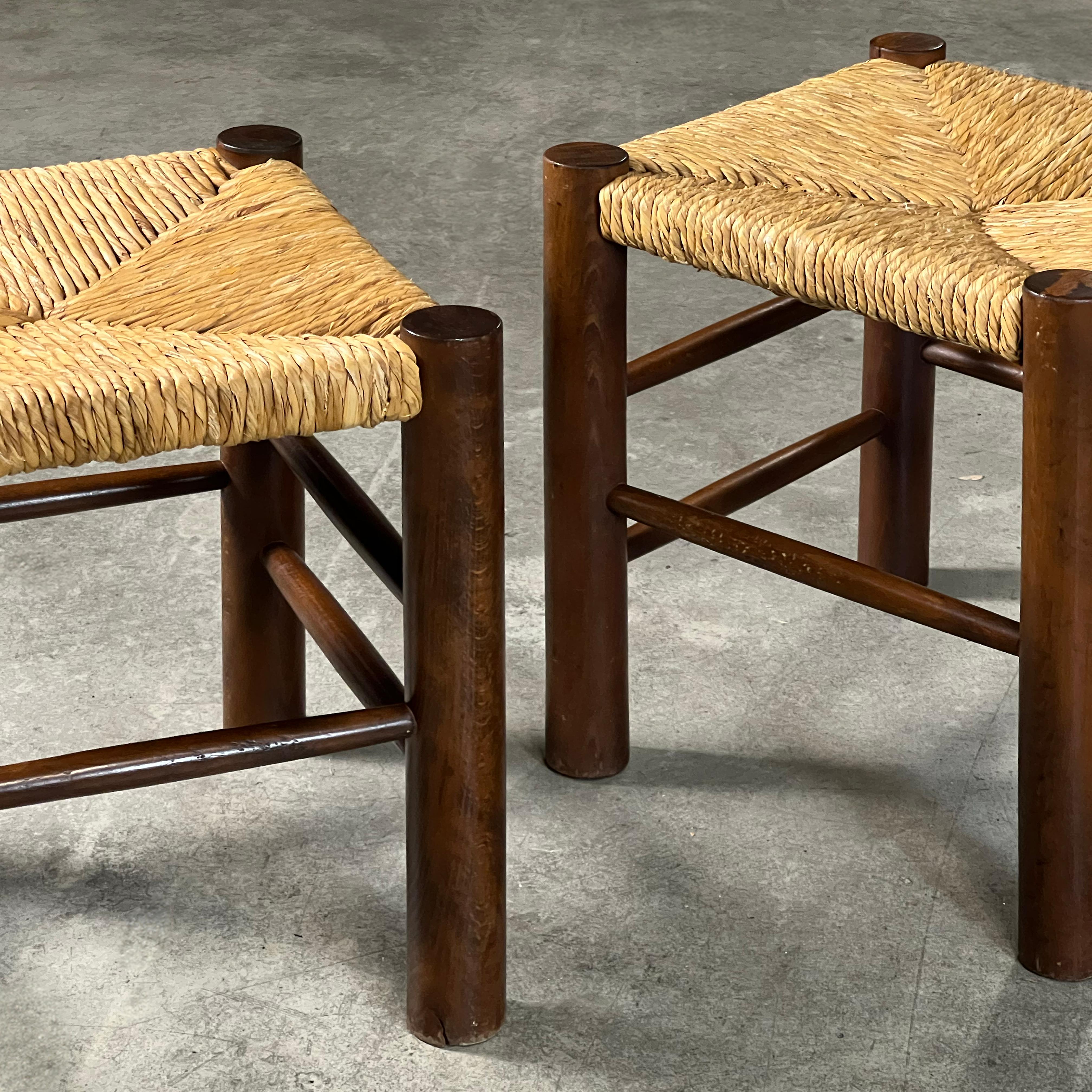 Set of 2 Dordogne stools in the style of Charlotte Perriand for Robert Sentou For Sale 8
