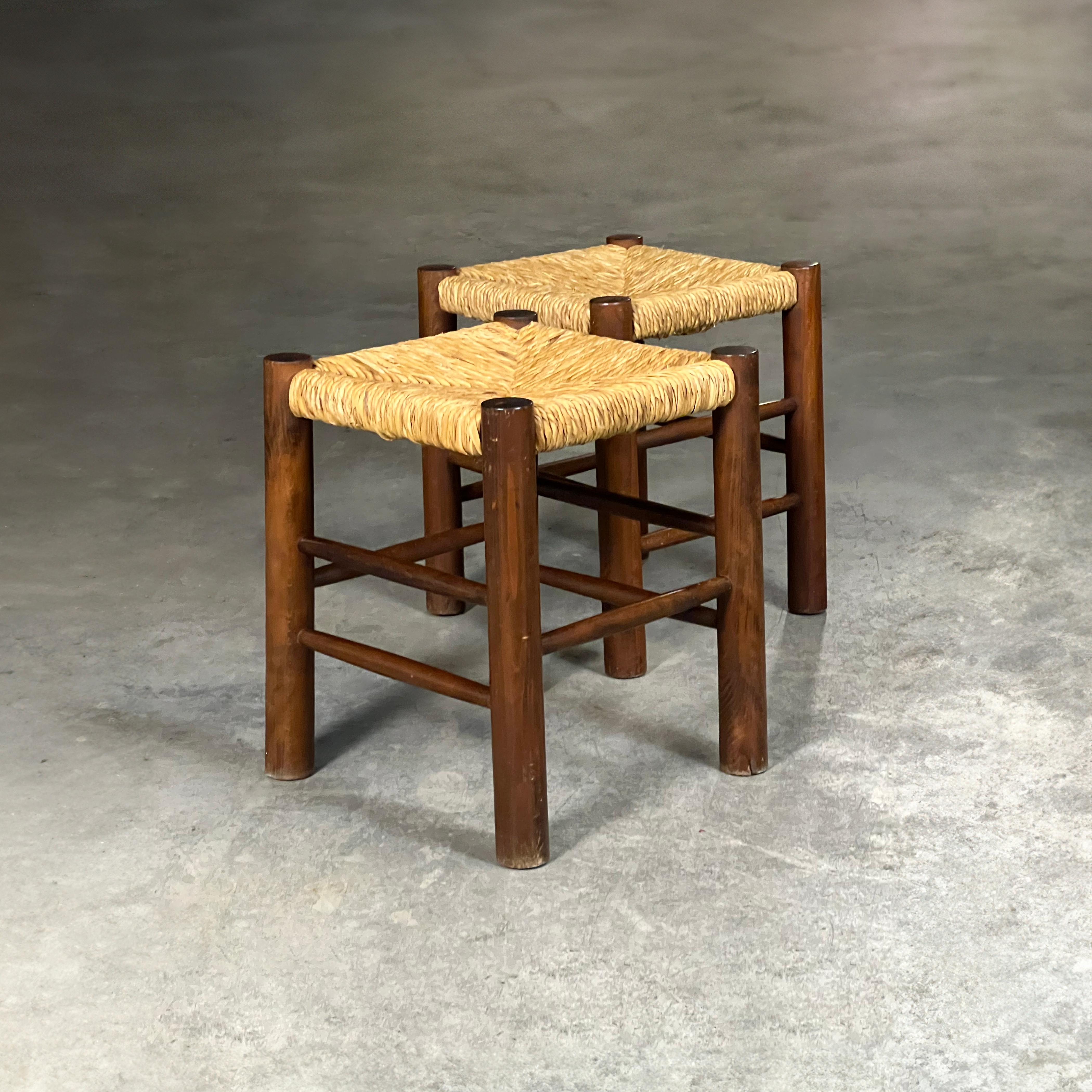 Set of 2 Dordogne stools in the style of Charlotte Perriand for Robert Sentou For Sale 9