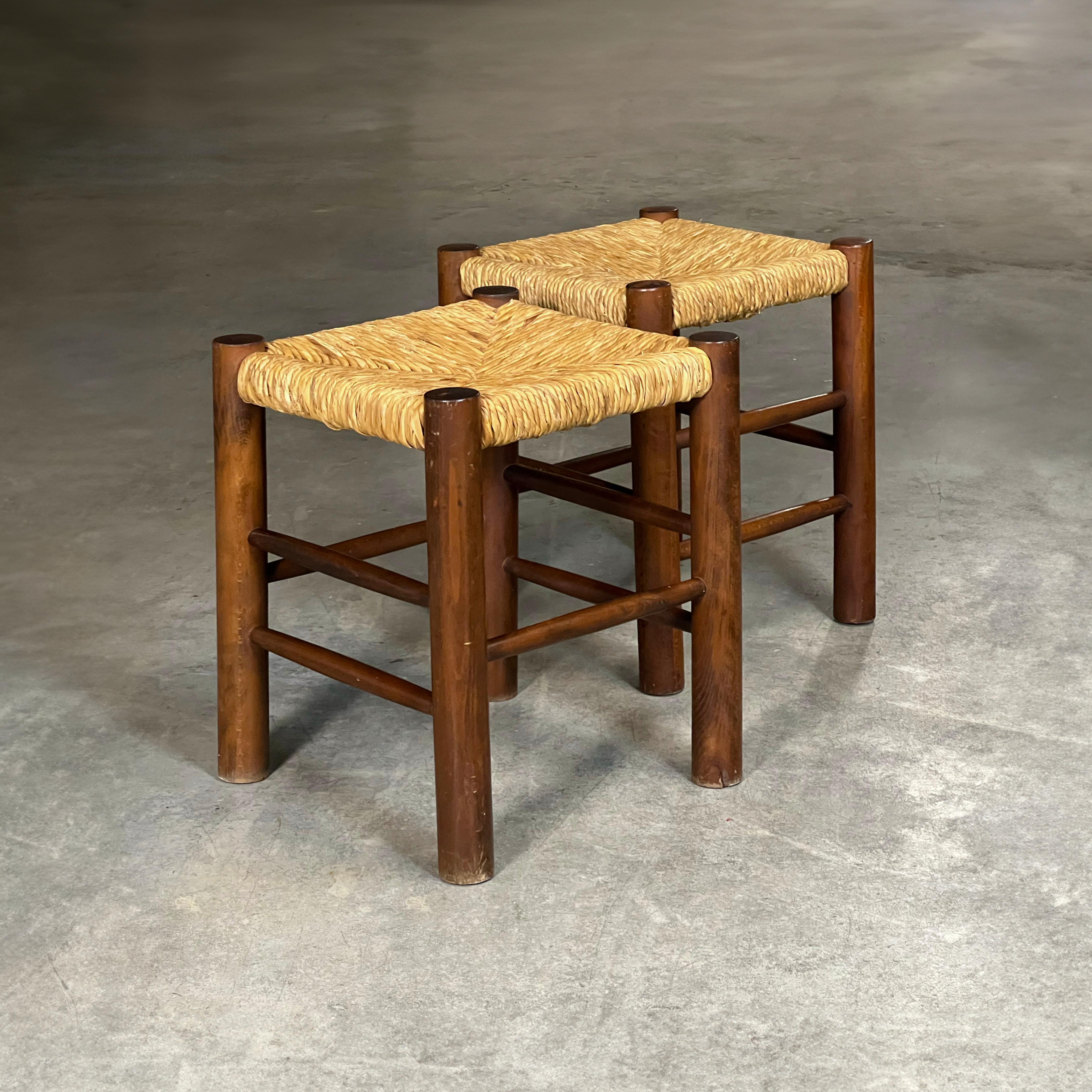 Set of 2 Dordogne stools in the style of Charlotte Perriand for Robert Sentou For Sale 10