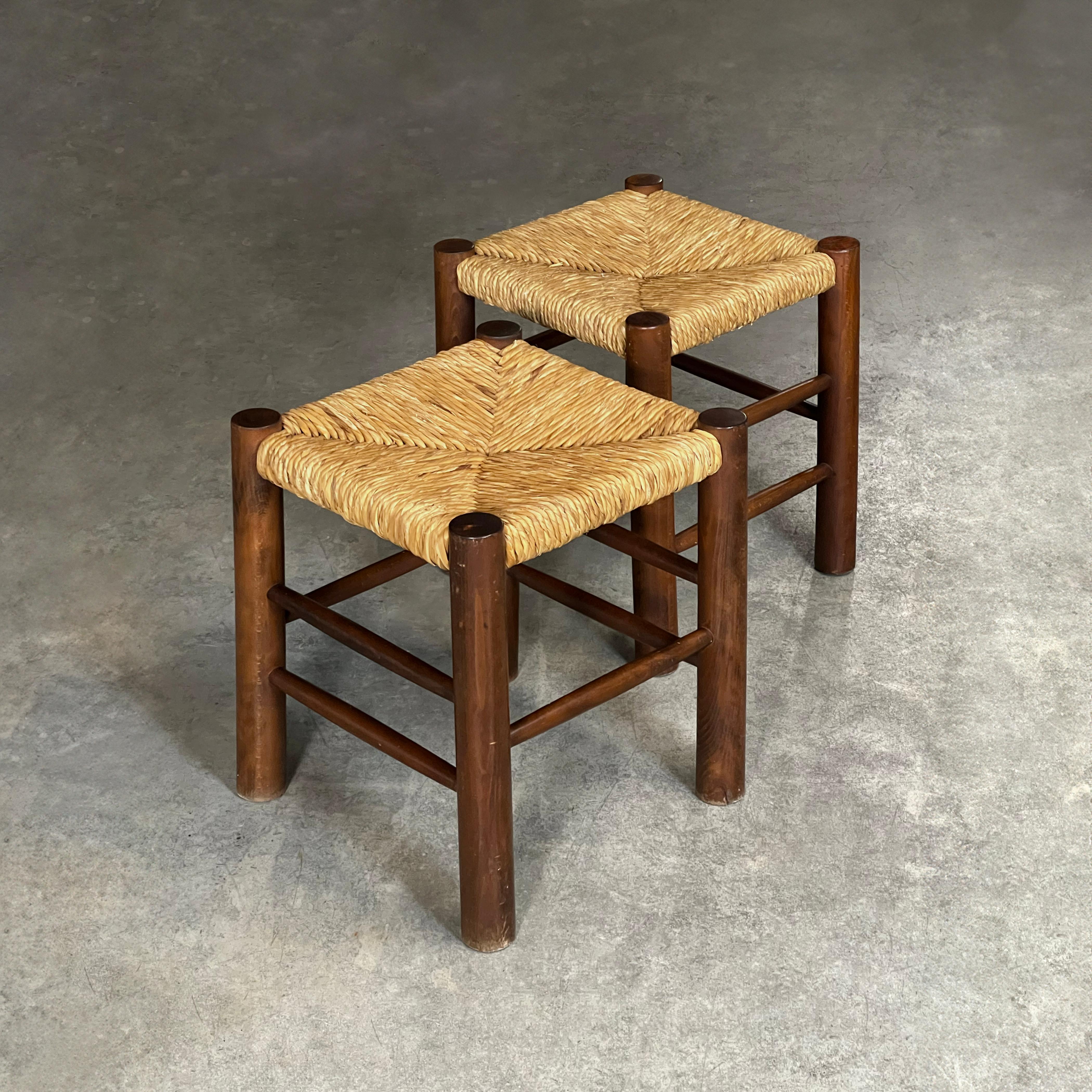 Set of 2 Dordogne stools in the style of Charlotte Perriand for Robert Sentou For Sale 11