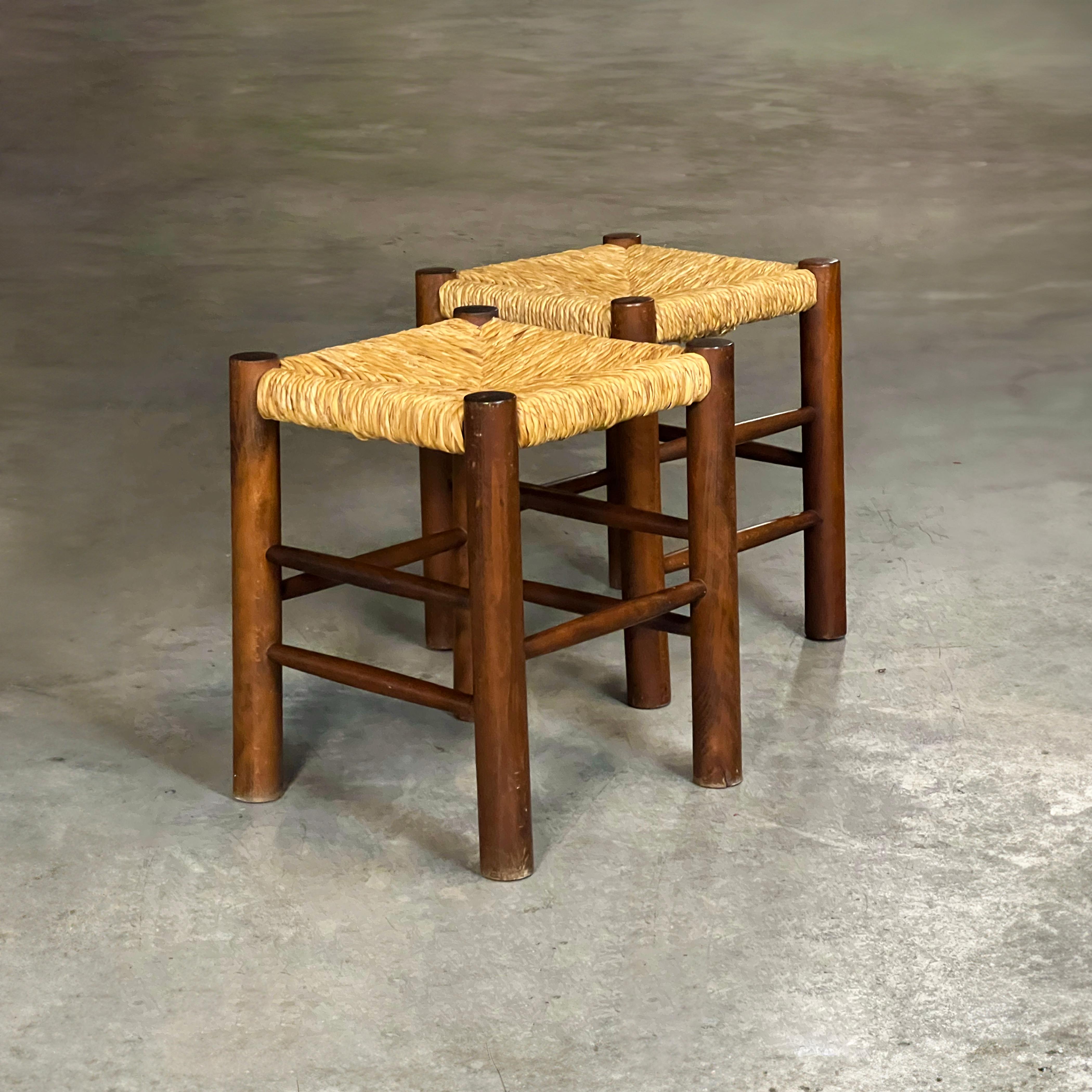 Set of 2 Dordogne stools in the style of Charlotte Perriand for Robert Sentou For Sale 12