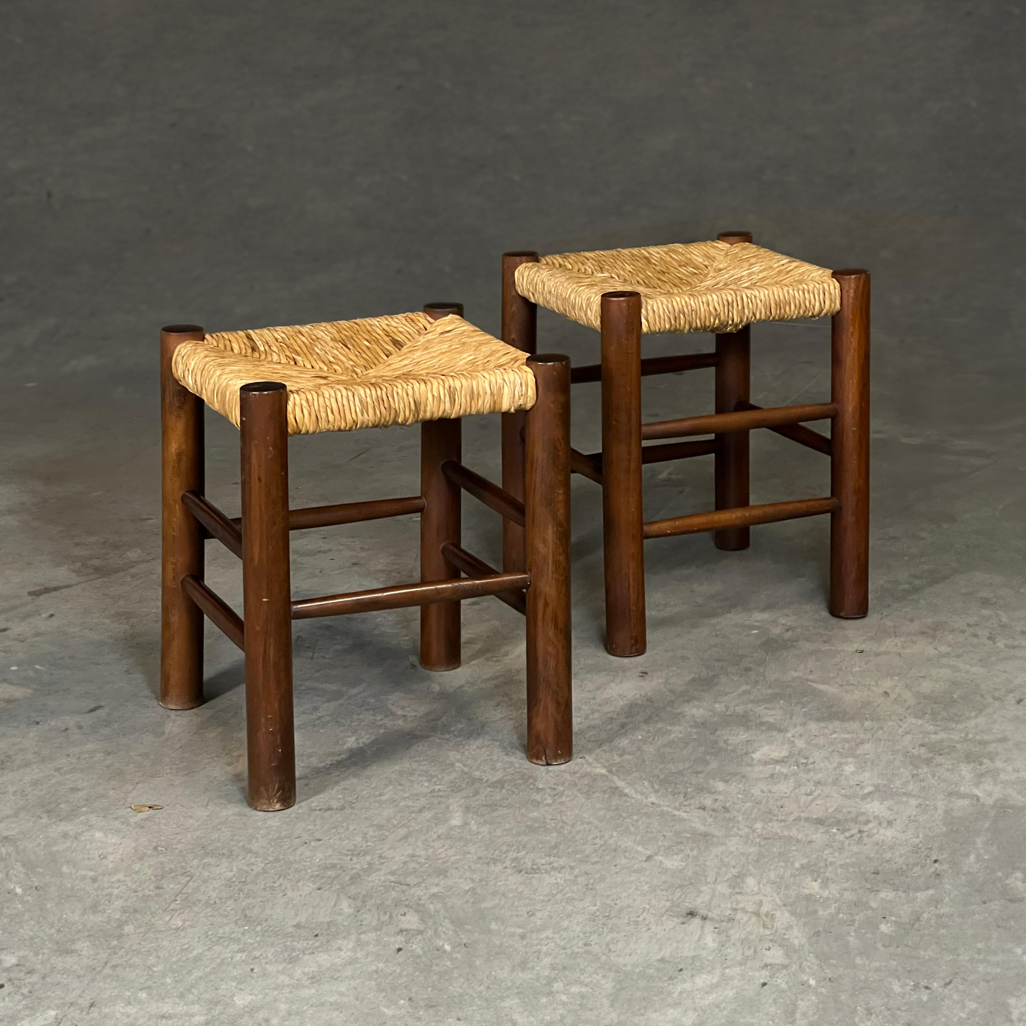 Set of 2 Dordogne stools in the style of Charlotte Perriand for Robert Sentou For Sale 13