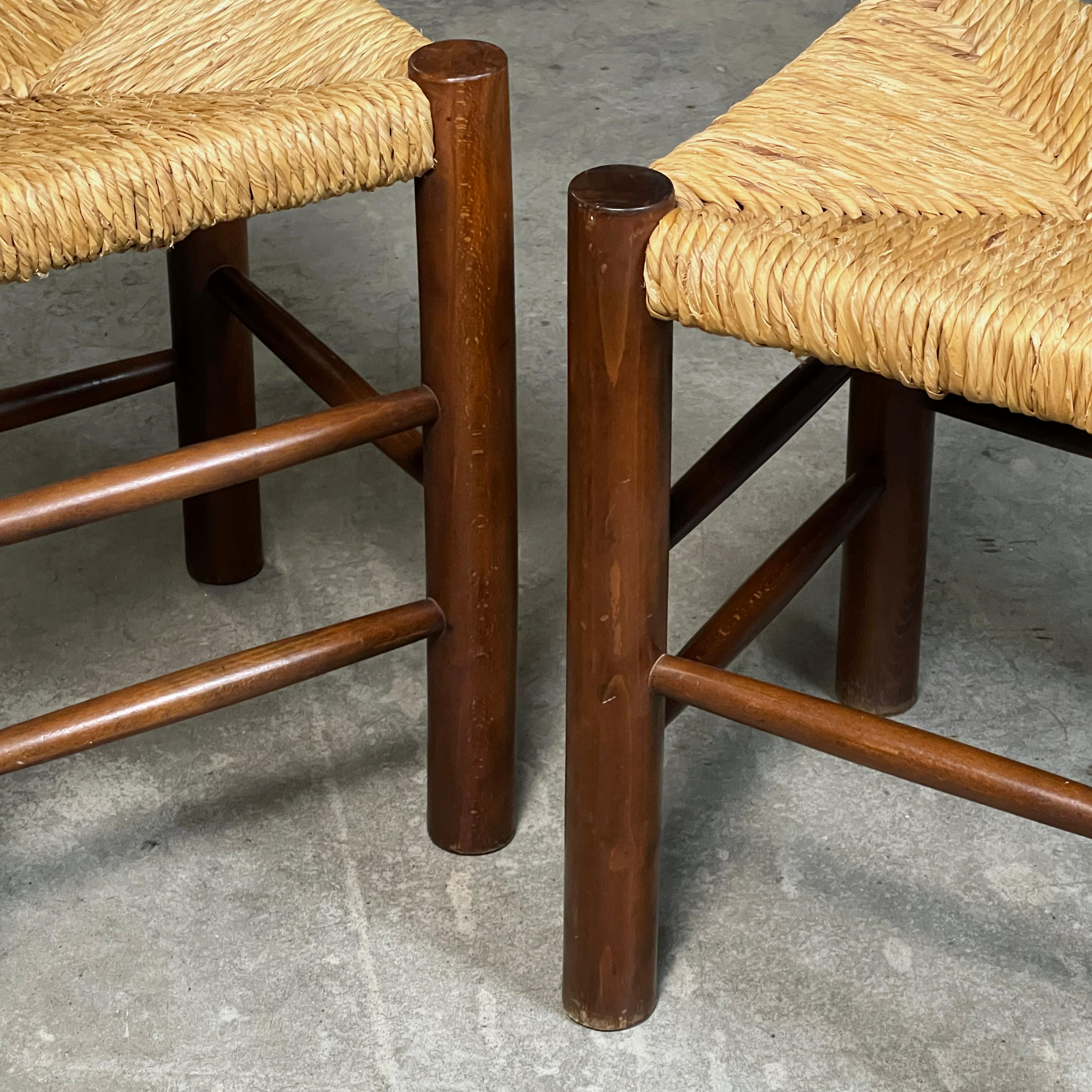 French Set of 2 Dordogne stools in the style of Charlotte Perriand for Robert Sentou For Sale