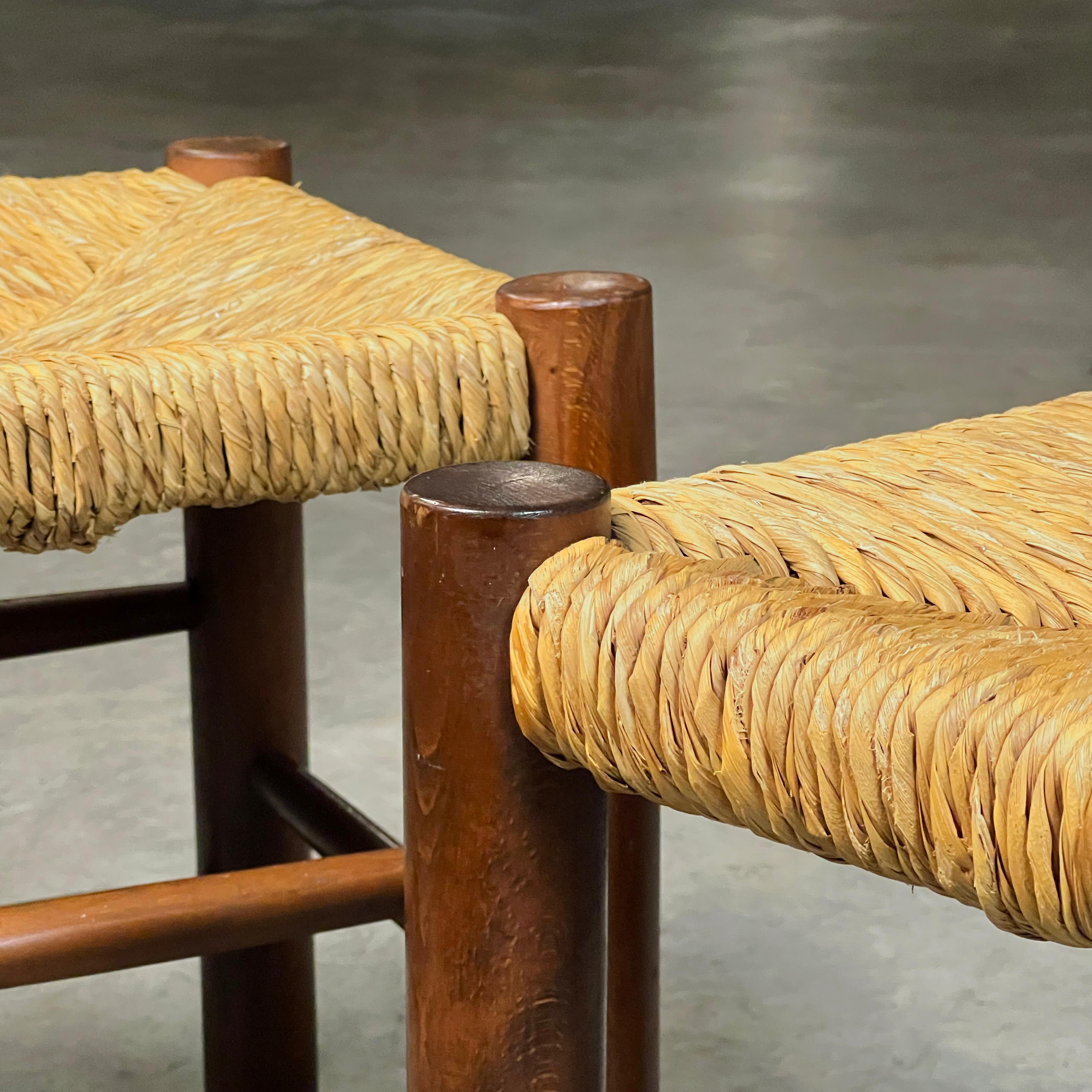 Mid-20th Century Set of 2 Dordogne stools in the style of Charlotte Perriand for Robert Sentou For Sale