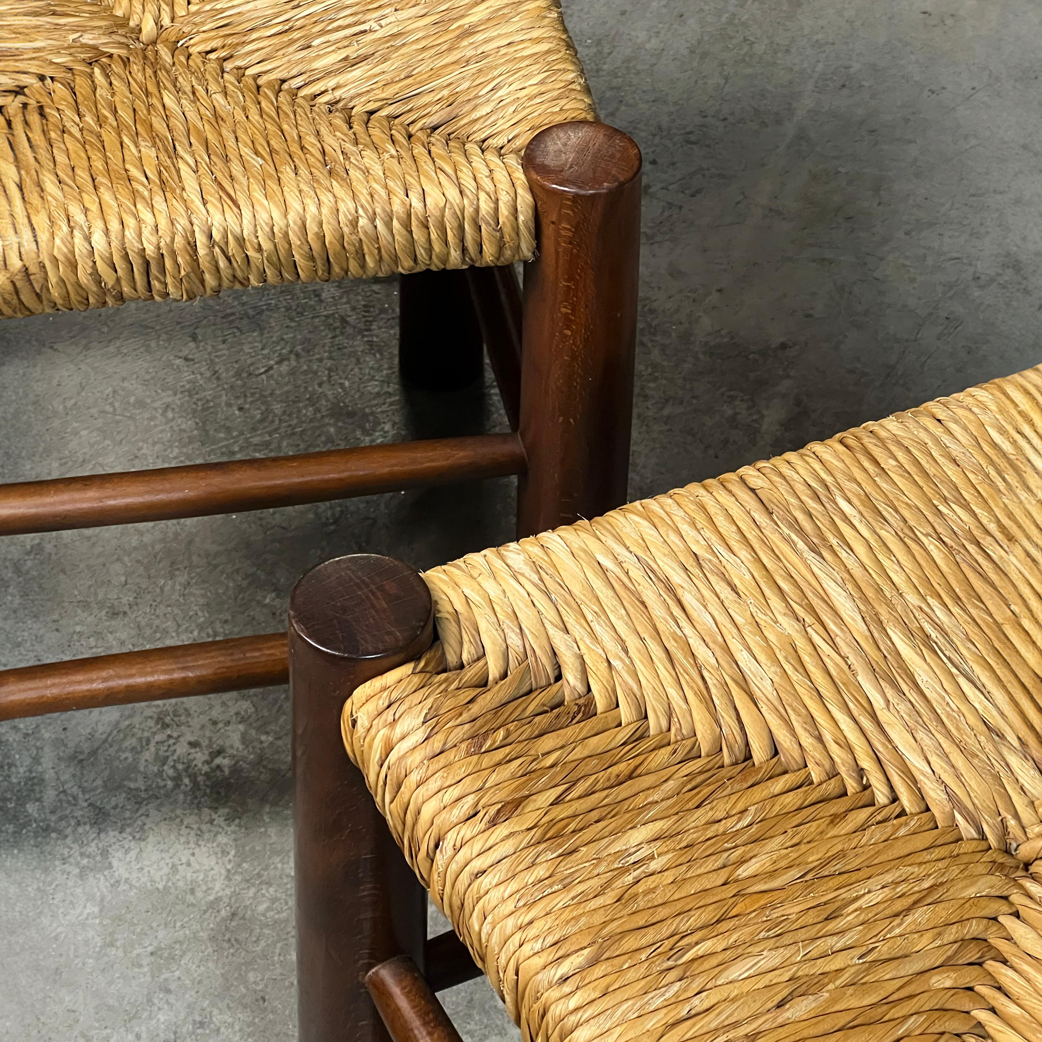 Rope Set of 2 Dordogne stools in the style of Charlotte Perriand for Robert Sentou For Sale