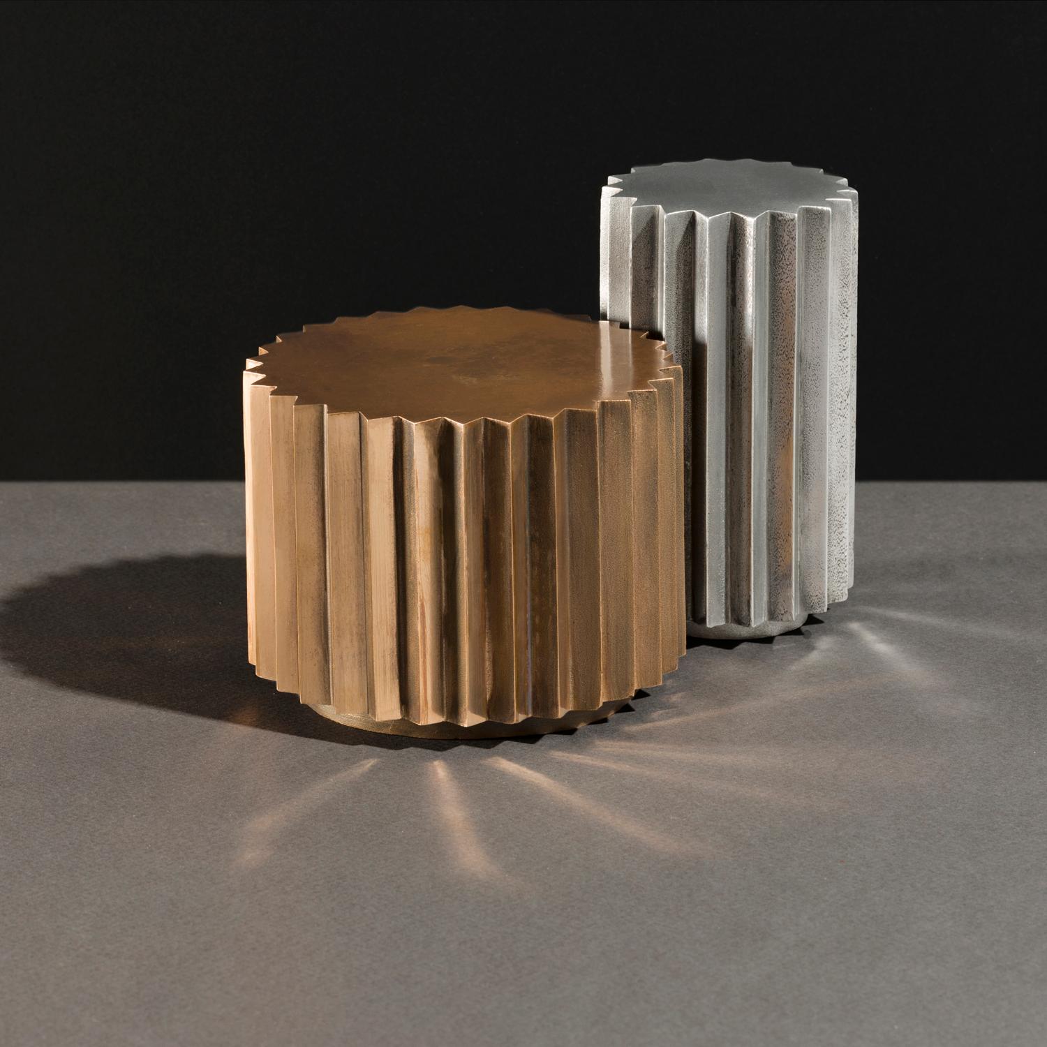 Set Of 2 Doris Tables by Fred and Juul
Dimensions: Coffee Table: Ø 60 x H 42 cm.
Side Table: Ø 36 x H 60 cm.
Materials: Bronze and aluminum.

Available in bronze and aluminum. Also available in different measurements. Custom sizes, materials or