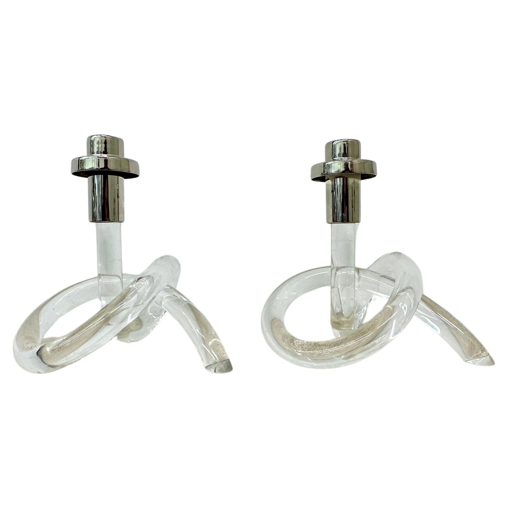 Set of 2 Dorothy Thorpe Pretzel mid-century lucite candle stick, 1940’s