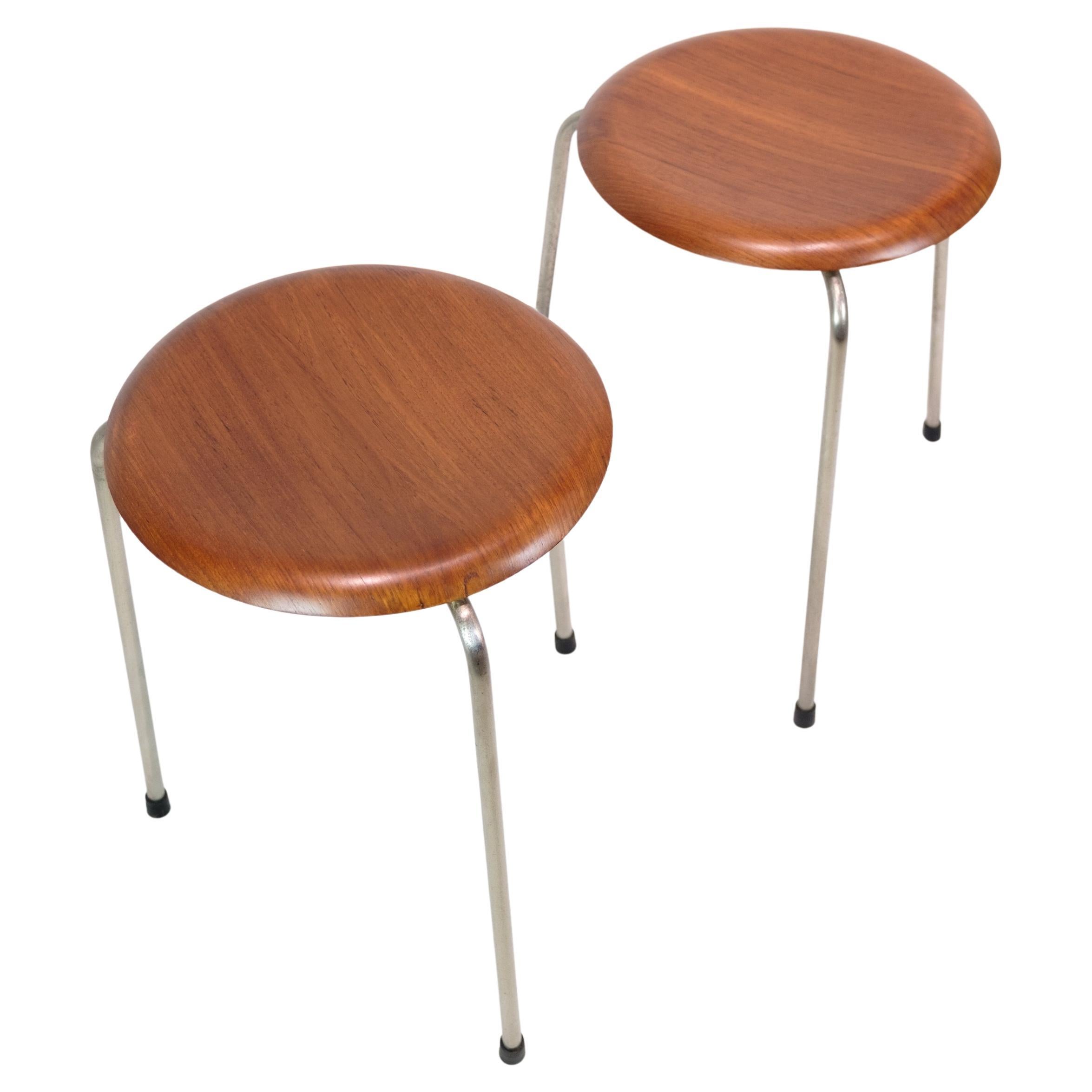 Set Of 2 Dot Stools Model 3170 Made In Teak By Arne Jacobsen For Fritz Hansen