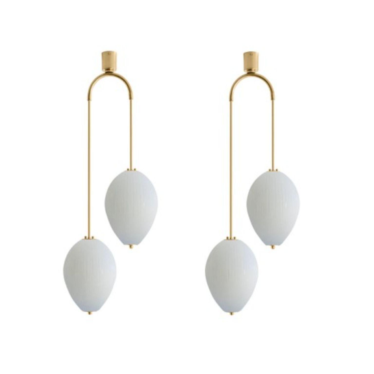 Double chandelier China 10 by Magic Circus Editions.
Dimensions: H 121.5 x W 44.3 x D 25.2 cm.
Materials: brass, mouth blown glass sculpted with a diamond saw.
Colour: rich grey.

Available finishes: brass, nickel.
Available colours: enamel