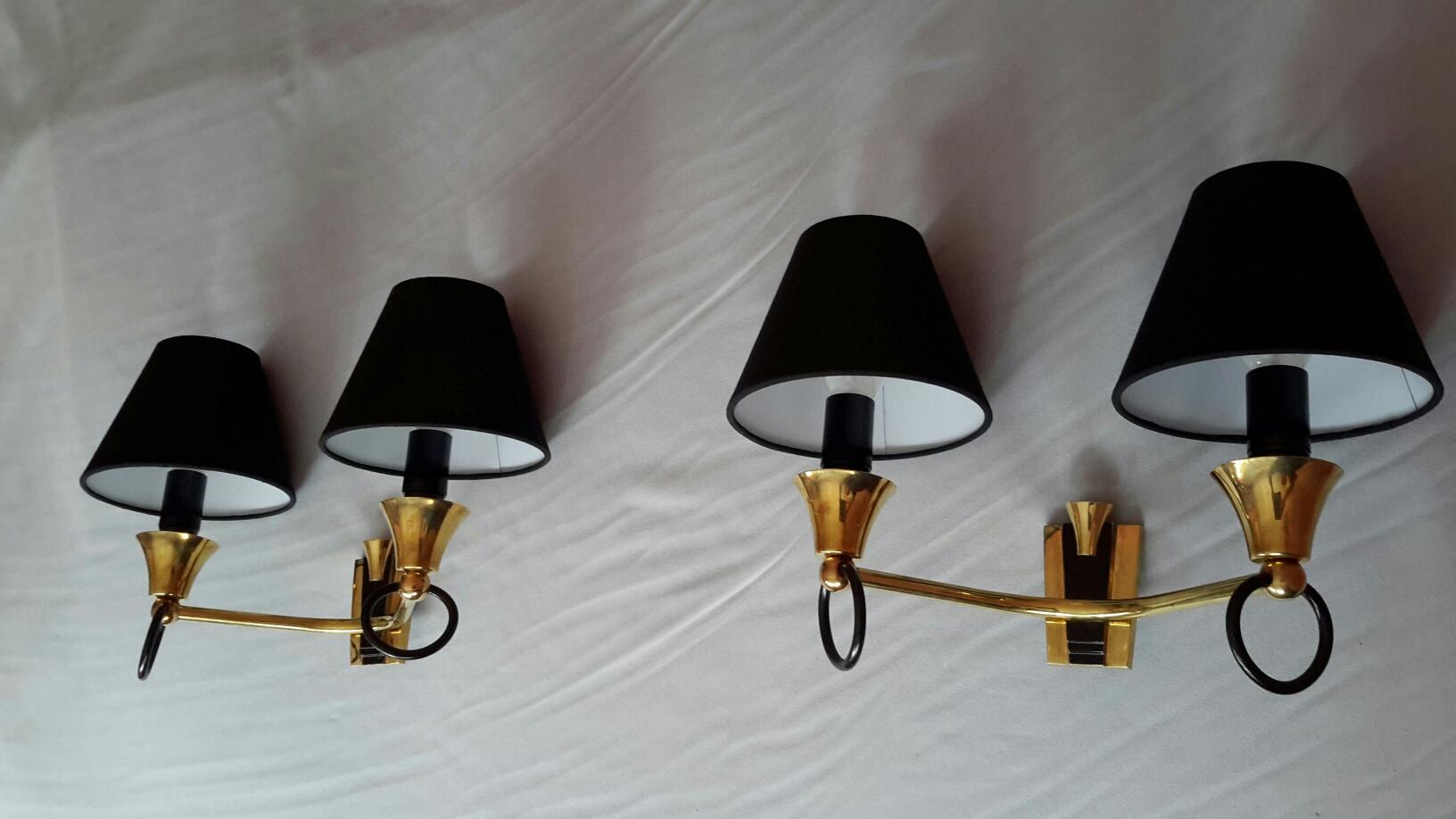 French Set of 2 Double Pairs of Neoclassical Sconces, Maison Jansen, France, 1950
