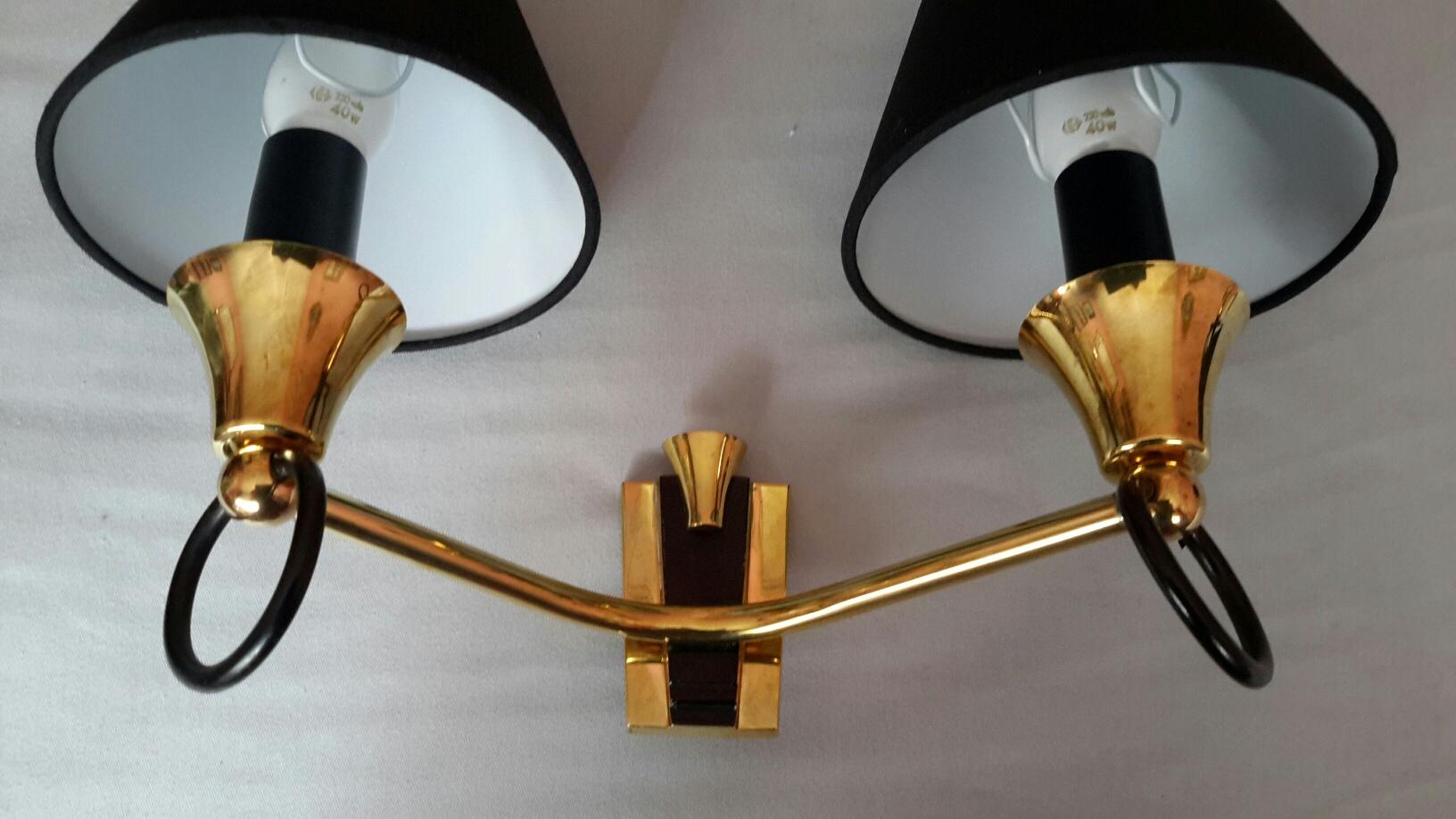 Brass Set of 2 Double Pairs of Neoclassical Sconces, Maison Jansen, France, 1950