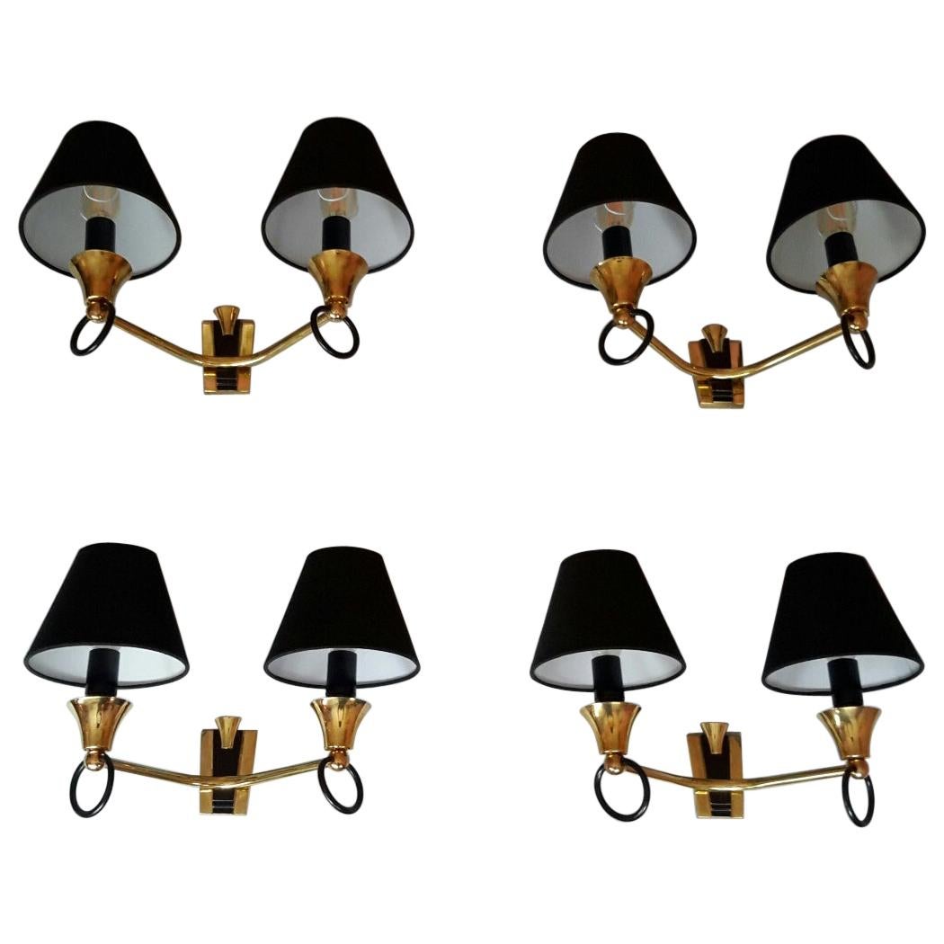 Set of 2 Double Pairs of Neoclassical Sconces, Maison Jansen, France, 1950