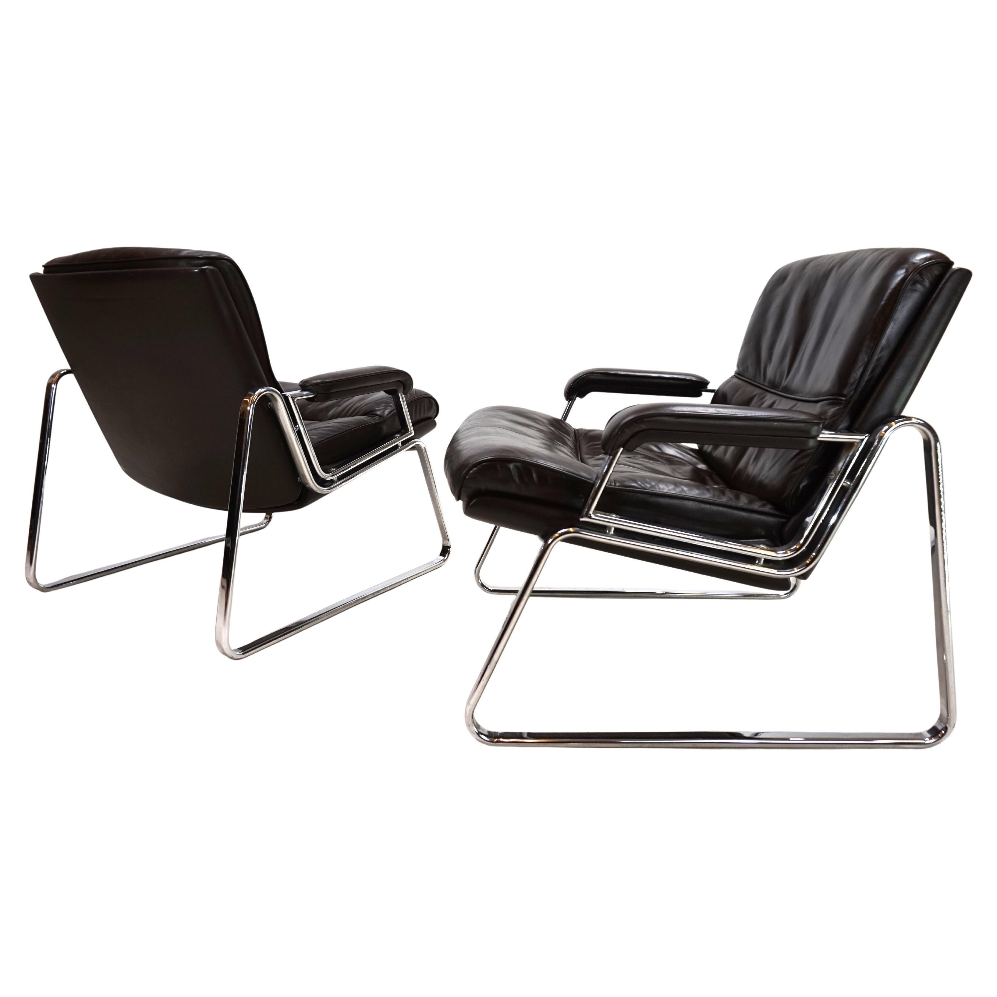 Set of 2 Drabert brown leather lounge chairs by Gerd Lange, 1970