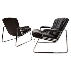 Vintage Set of 2 Drabert brown leather lounge chairs by Gerd Lange, 1970