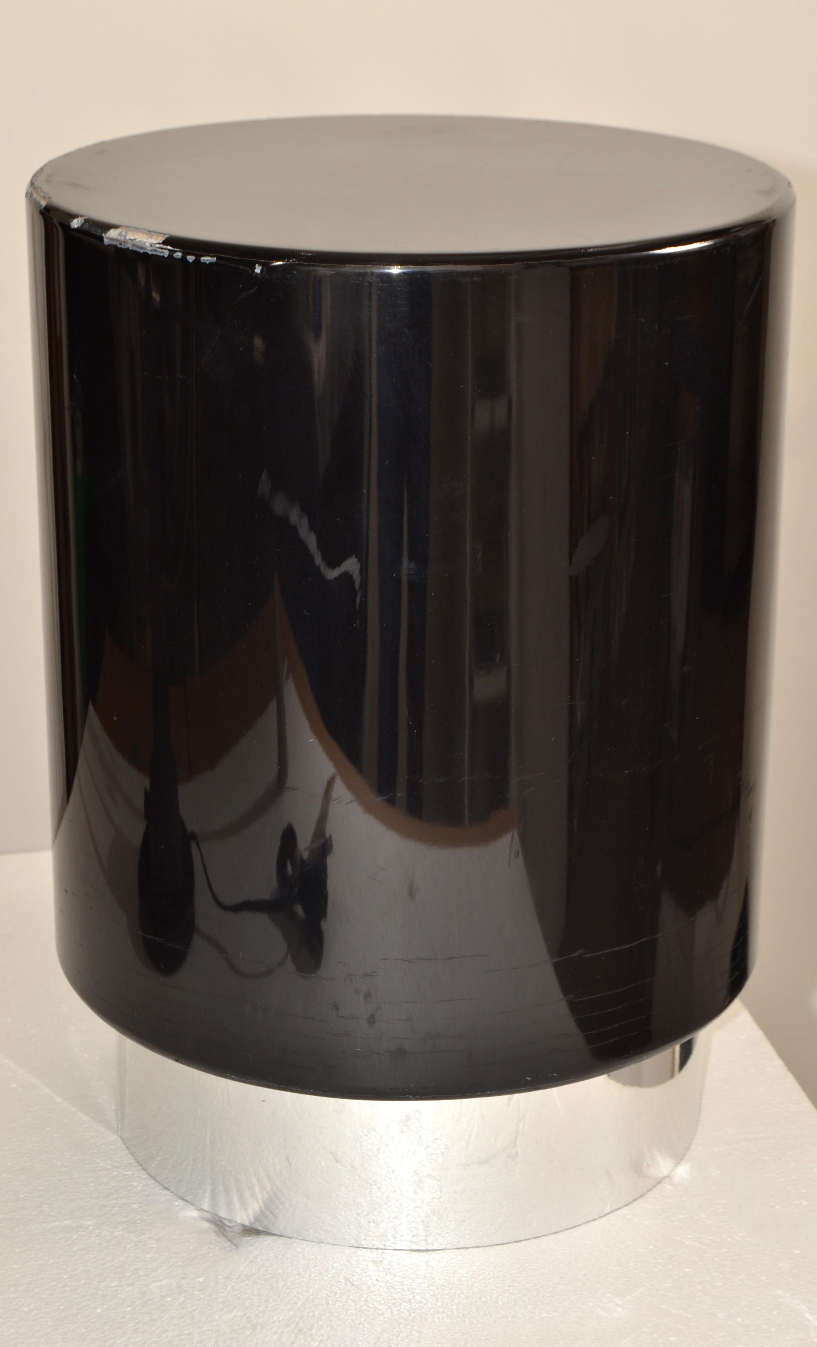Set aus 2 Trommel-Getränketischen, schwarz glänzender Lack & Chromsockel, Mid-Century Modern im Angebot 5